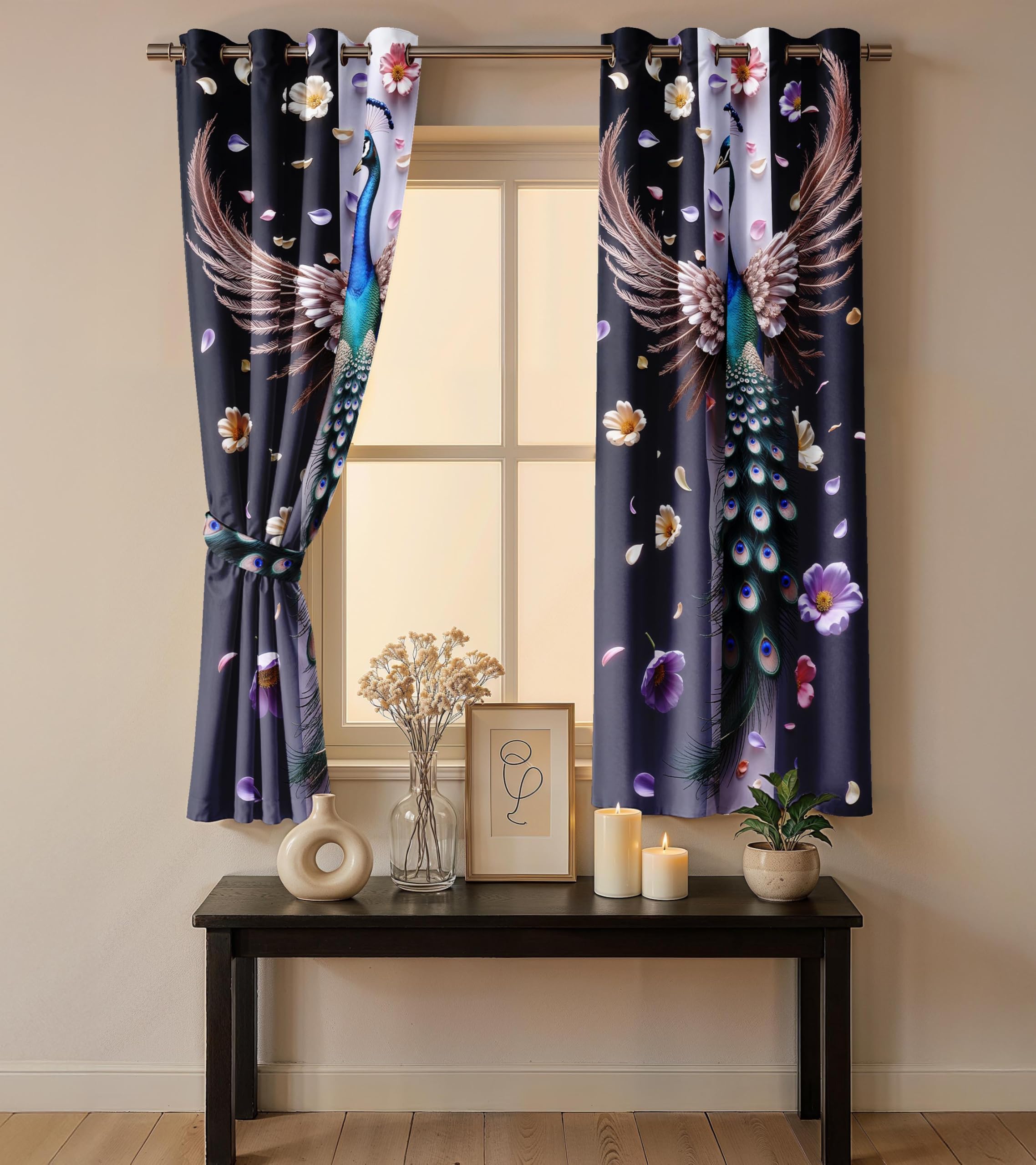 Ultimate Trends Digital Printed |Peacock Prints| Light Filtering Curtains For Windows & Doors | Multiple Styles & Colors | Set Of 2