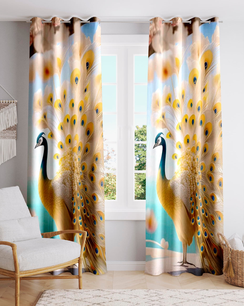 Ultimate Trends Digital Printed |Peacock Prints| Light Filtering Curtains For Windows & Doors | Multiple Styles & Colors | Set Of 2