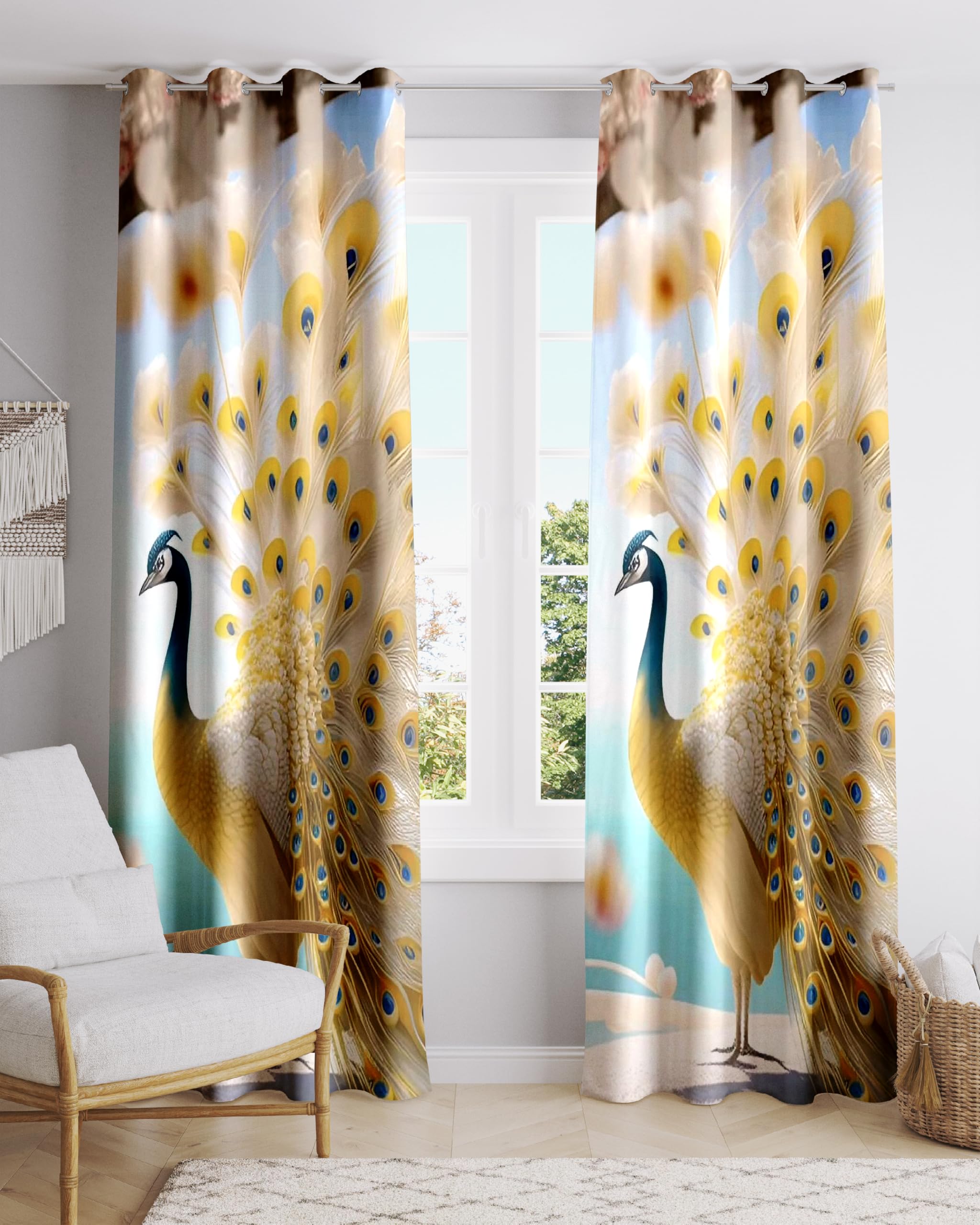 Ultimate Trends Digital Printed |Peacock Prints| Light Filtering Curtains For Windows & Doors | Multiple Styles & Colors | Set Of 2