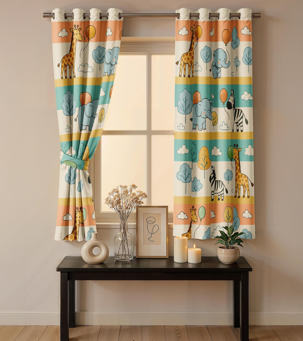 Ultimate Trends Light Filtering Kids Curtain | Fairy, Dragon Castle, Safari & Jungle Animal Prints | For kids Room Doors and Window | Pack Of 2