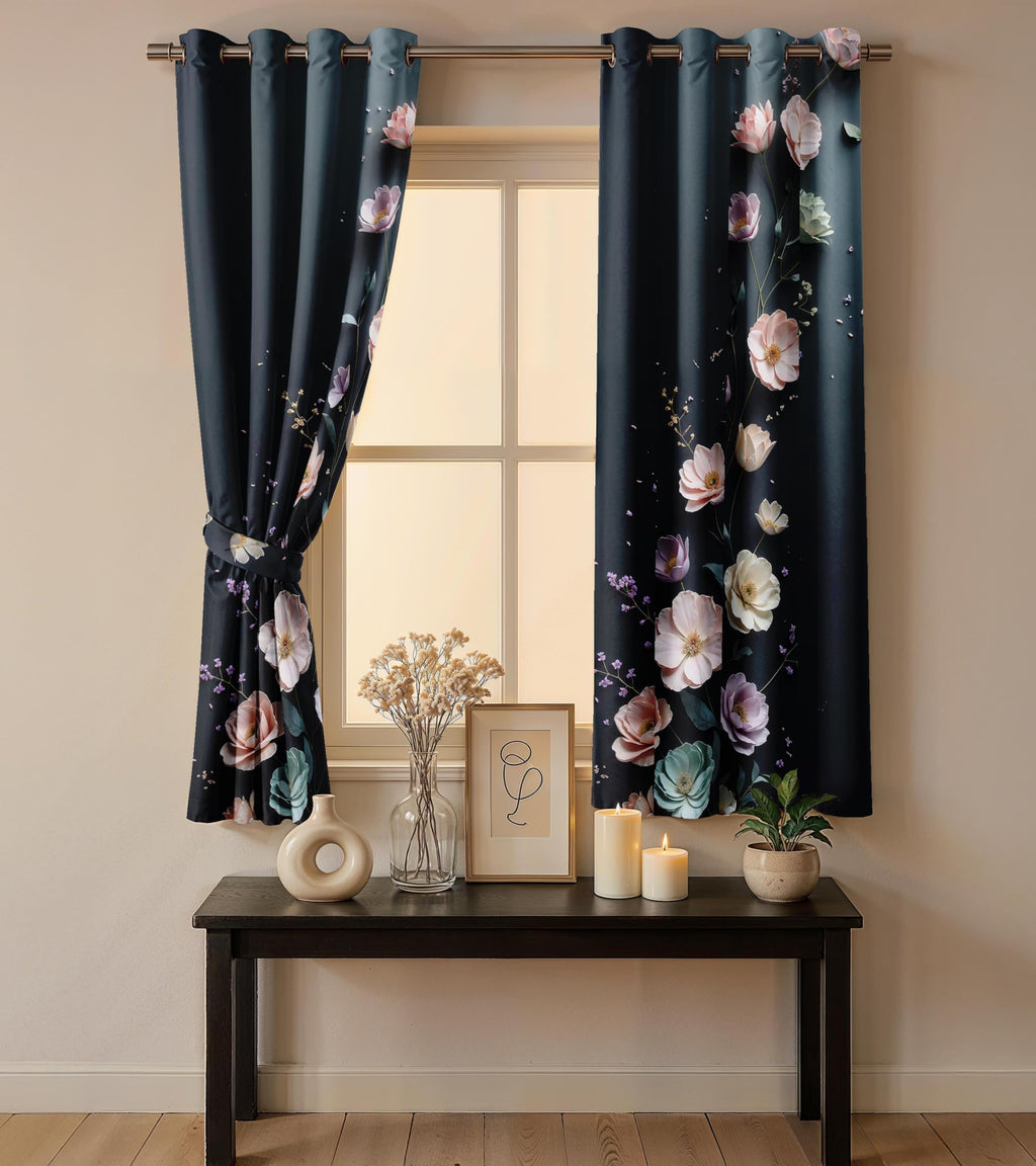 Ultimate Trends Room Darkening Digital Printed 3D Prints Curtain 65-70% Opacity ,Diamond Eyelets, Tie Back, Floral Decorated , Pack Of 2