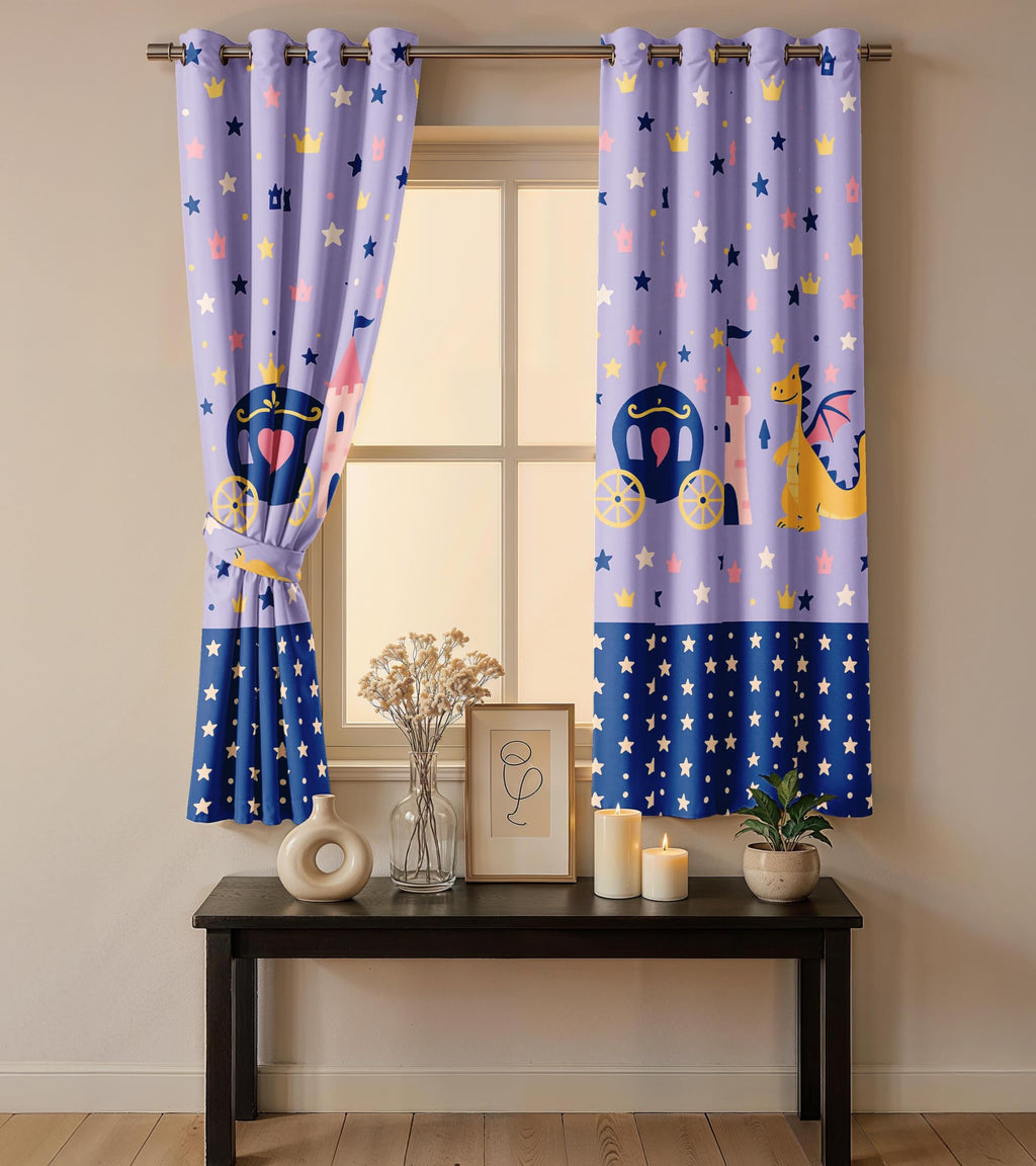 Ultimate Trends Light Filtering Kids Curtain | Fairy, Dragon Castle, Safari & Jungle Animal Prints | For kids Room Doors and Window | Pack Of 2