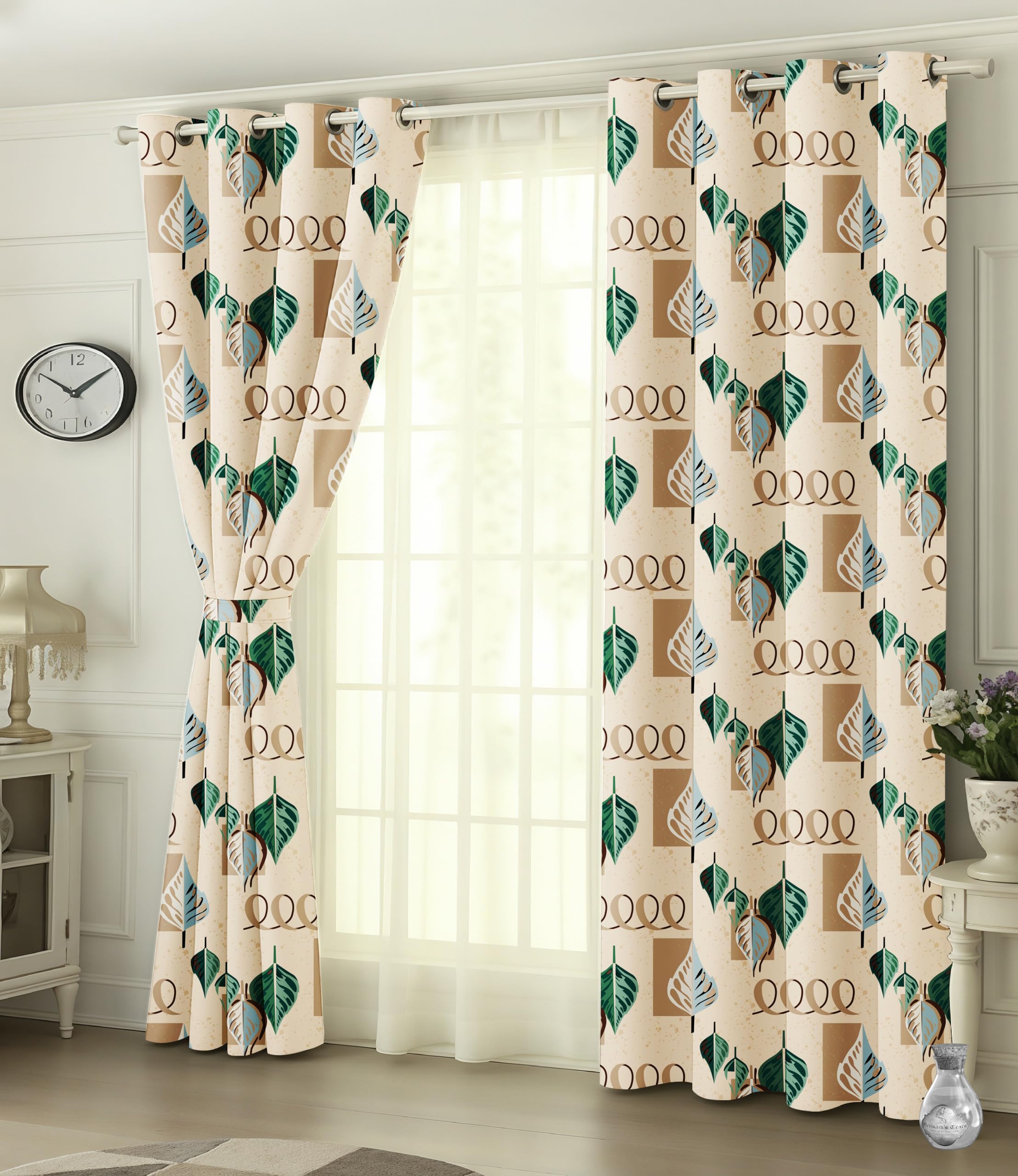 Digital Printed Blackout Curtains ,Diamonds Eyelets Tie Back For Window Room Doors , Heavy Quality Fabric Set Of 2