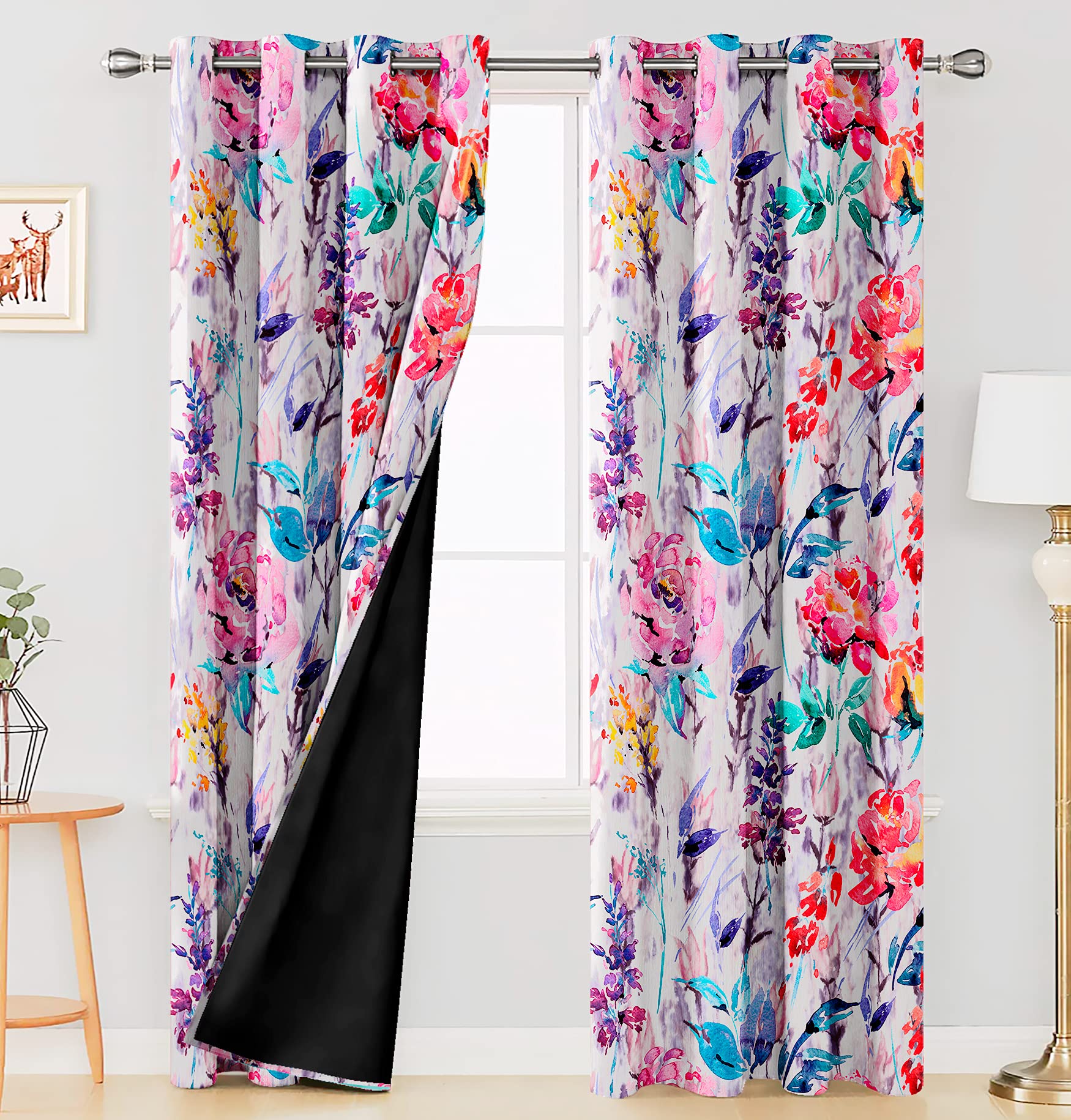 Digital Printed Blackout Curtains ,Diamonds Eyelets Tie Back For Window Room Doors , Heavy Quality Fabric Set Of 2
