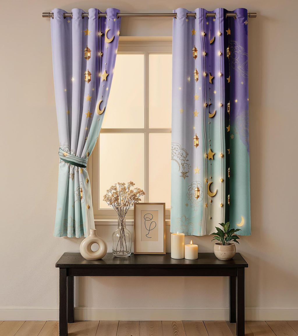 Ultimate Trends Room Darkening Digital Printed 3D Prints Curtain 65-70% Opacity ,Diamond Eyelets, Tie Back, Floral Decorated , Pack Of 2
