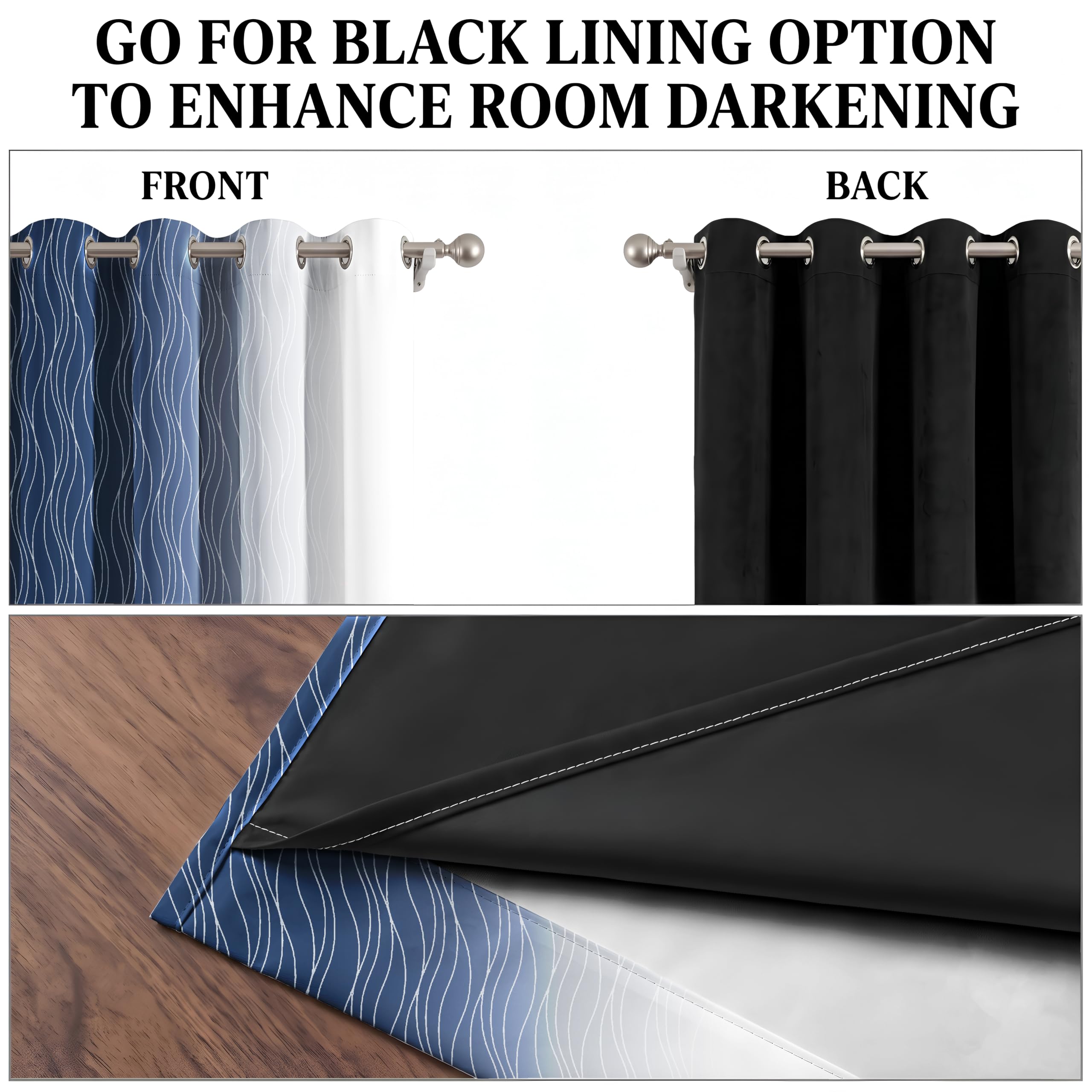 Ultimate Trends Ombre Blackout Curtains for Bedroom Room Darkening Curtains for Living Room,Energy Saving,Thermal Insulated Grommet Window Drapes, Navi Blue And Greyish White , 5 FEET ,2 Panels