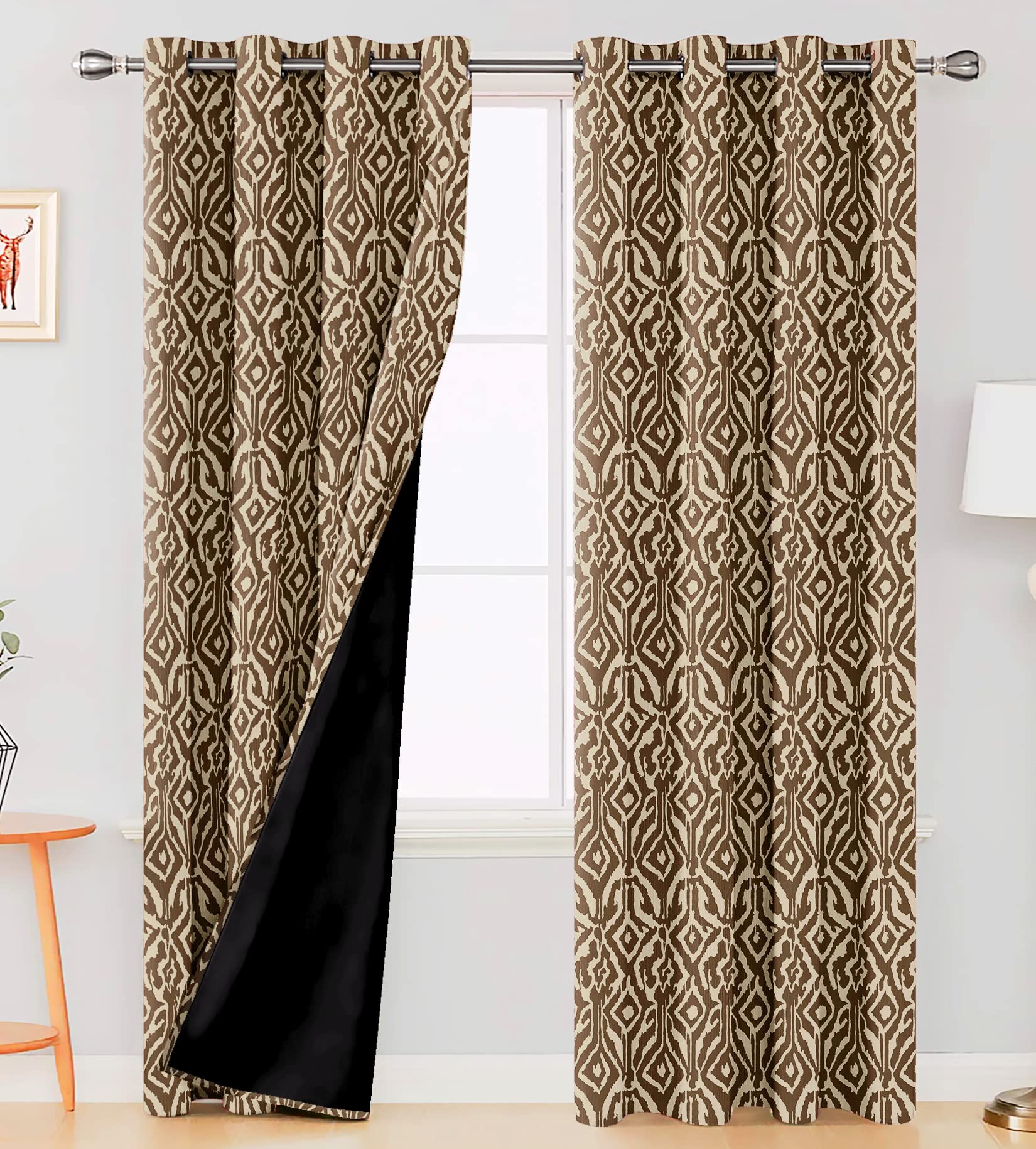Digital Printed Blackout Curtains ,Diamonds Eyelets Tie Back For Window Room Doors , Heavy Quality Fabric Set Of 2