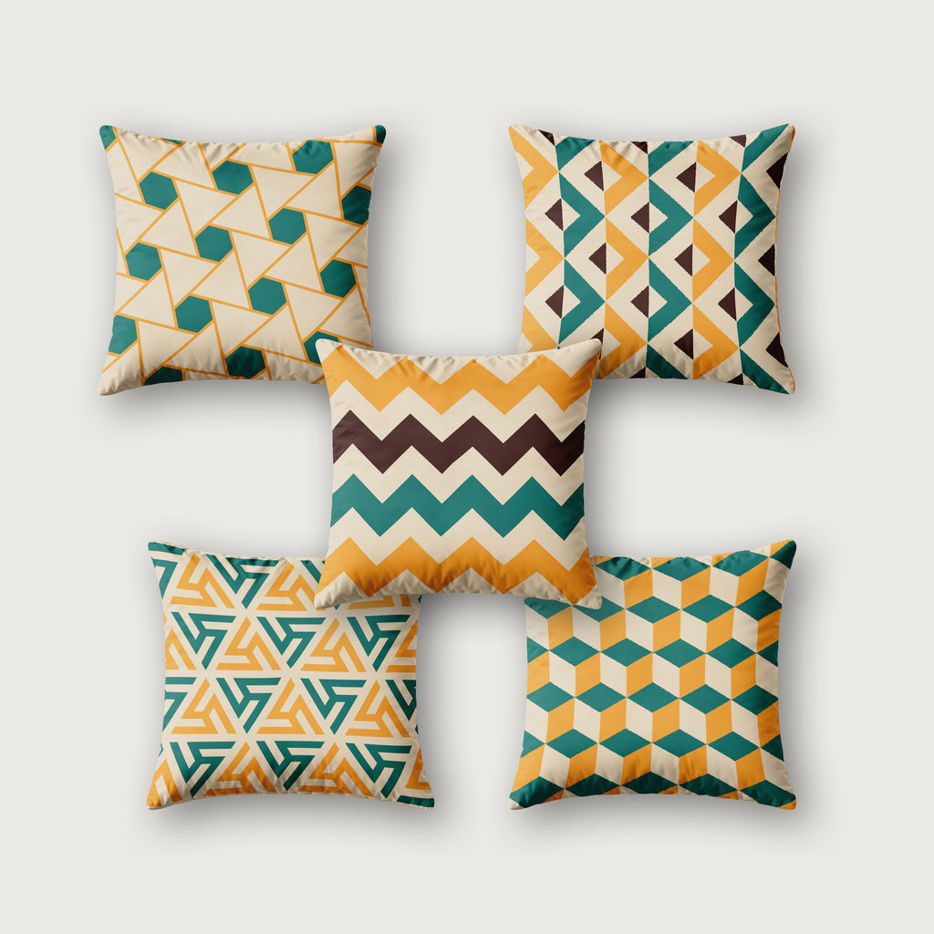 Ultimate Trends Digital Printed Soft Cotton Feel Polyester Decorative Cushion Cover, Modern Eligent Designs, Heavy Long Life Fabric, Set of 5