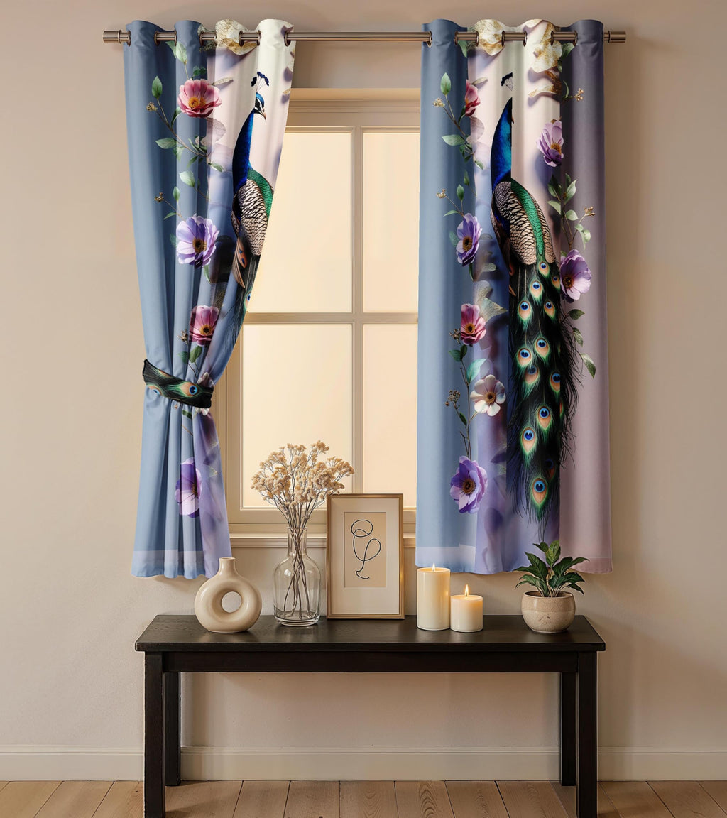 Ultimate Trends Digital Printed |Peacock Prints| Light Filtering Curtains For Windows & Doors | Multiple Styles & Colors | Set Of 2