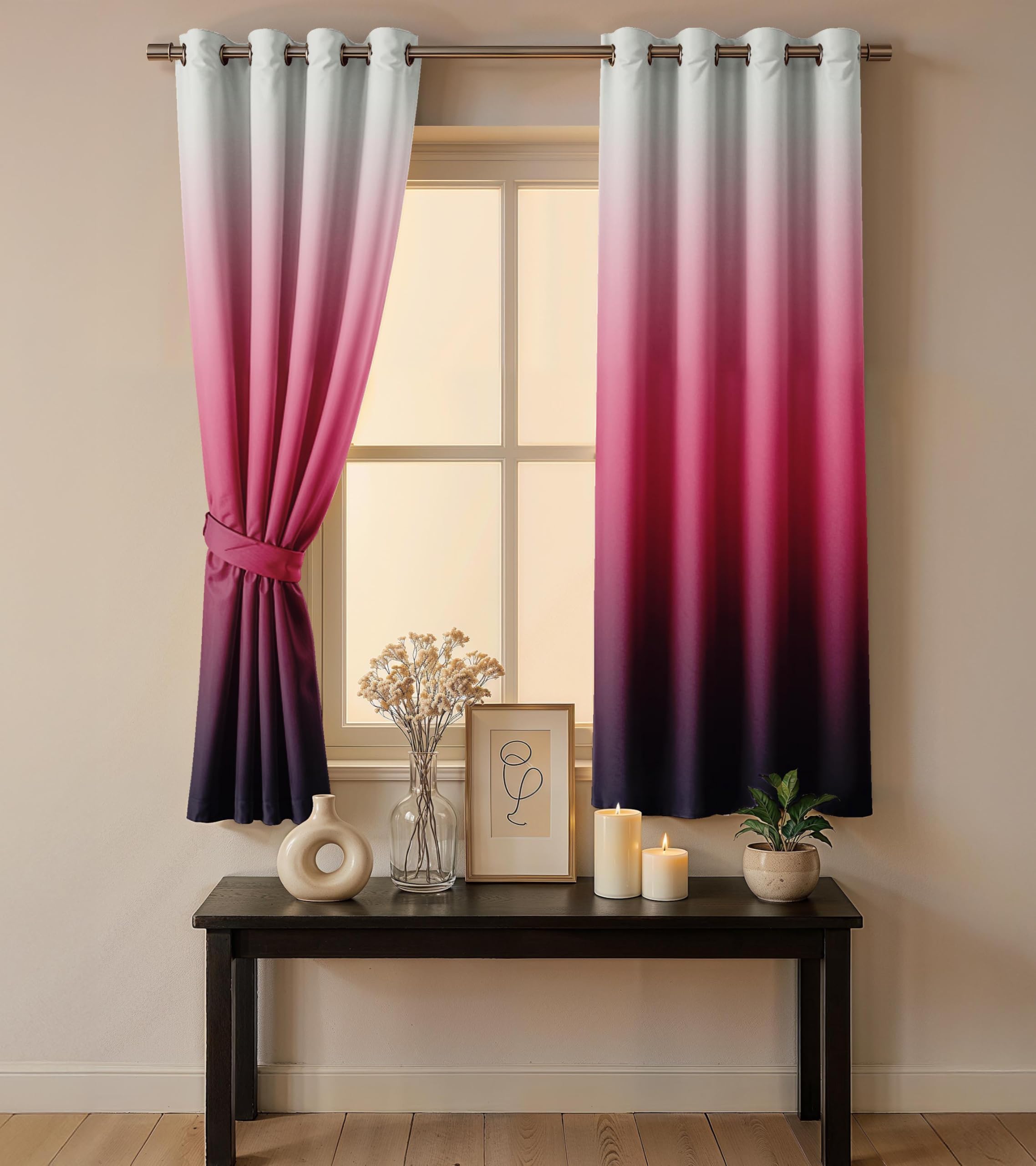 Ultimate Trends Room Darkening Ombre Curtain | Polyester Gradient | Room Doors and Window| 5 FEET Pack Of 2 ,Cranberry Charcoal