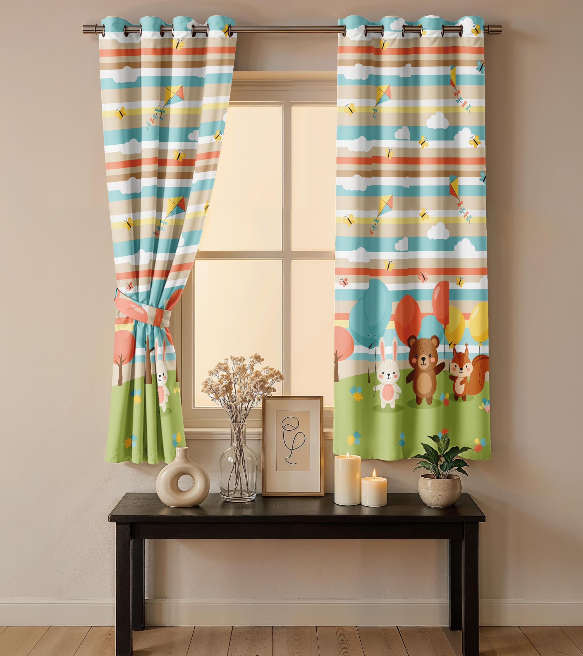 Ultimate Trends Light Filtering Kids Curtain | Fairy, Dragon Castle, Safari & Jungle Animal Prints | For kids Room Doors and Window | Pack Of 2