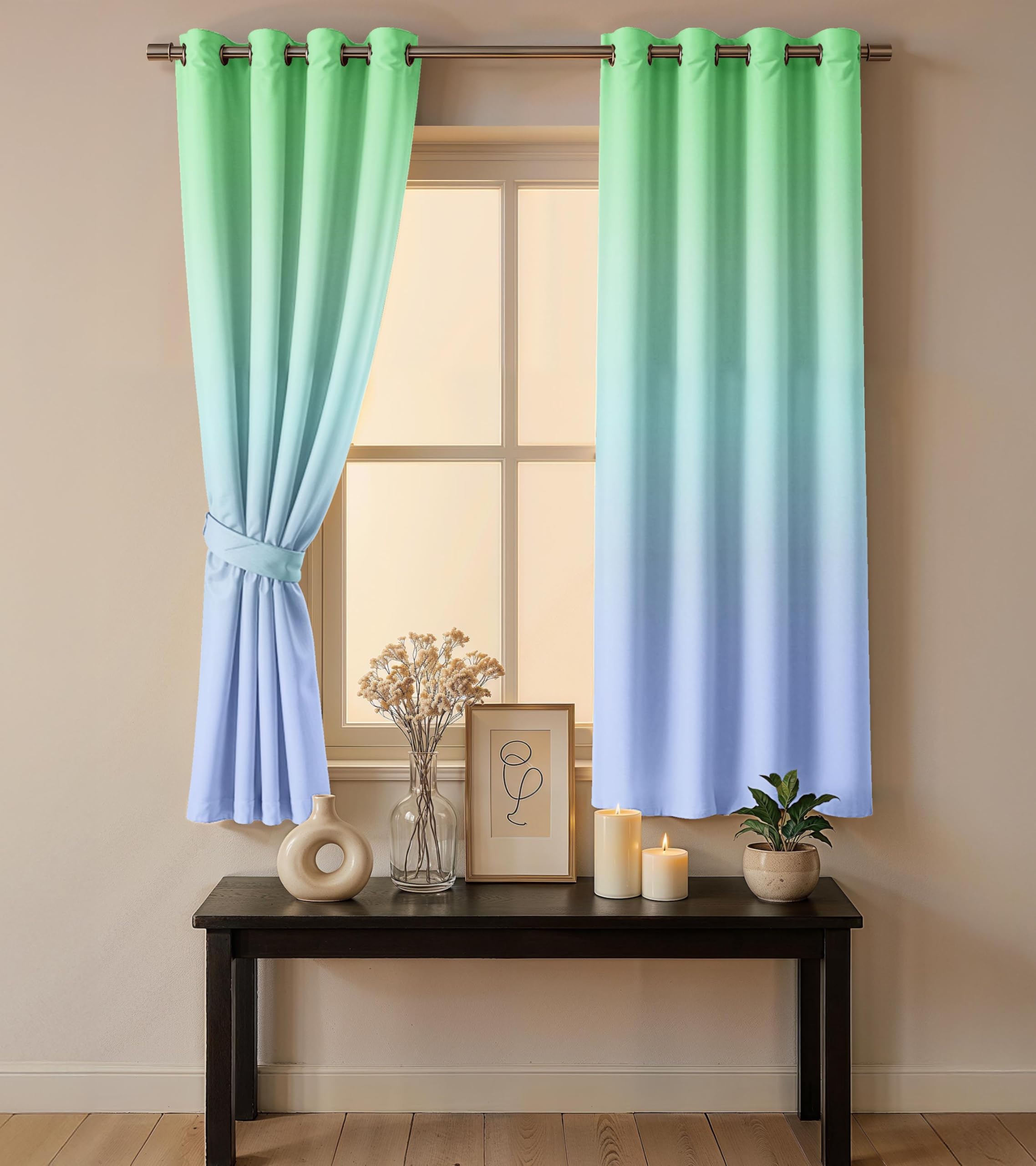 Ultimate Trends Room Darkening Ombre Curtain | Polyester Gradient | Room Doors and Window| 5 FEET Pack Of 2 ,Meadow Sky