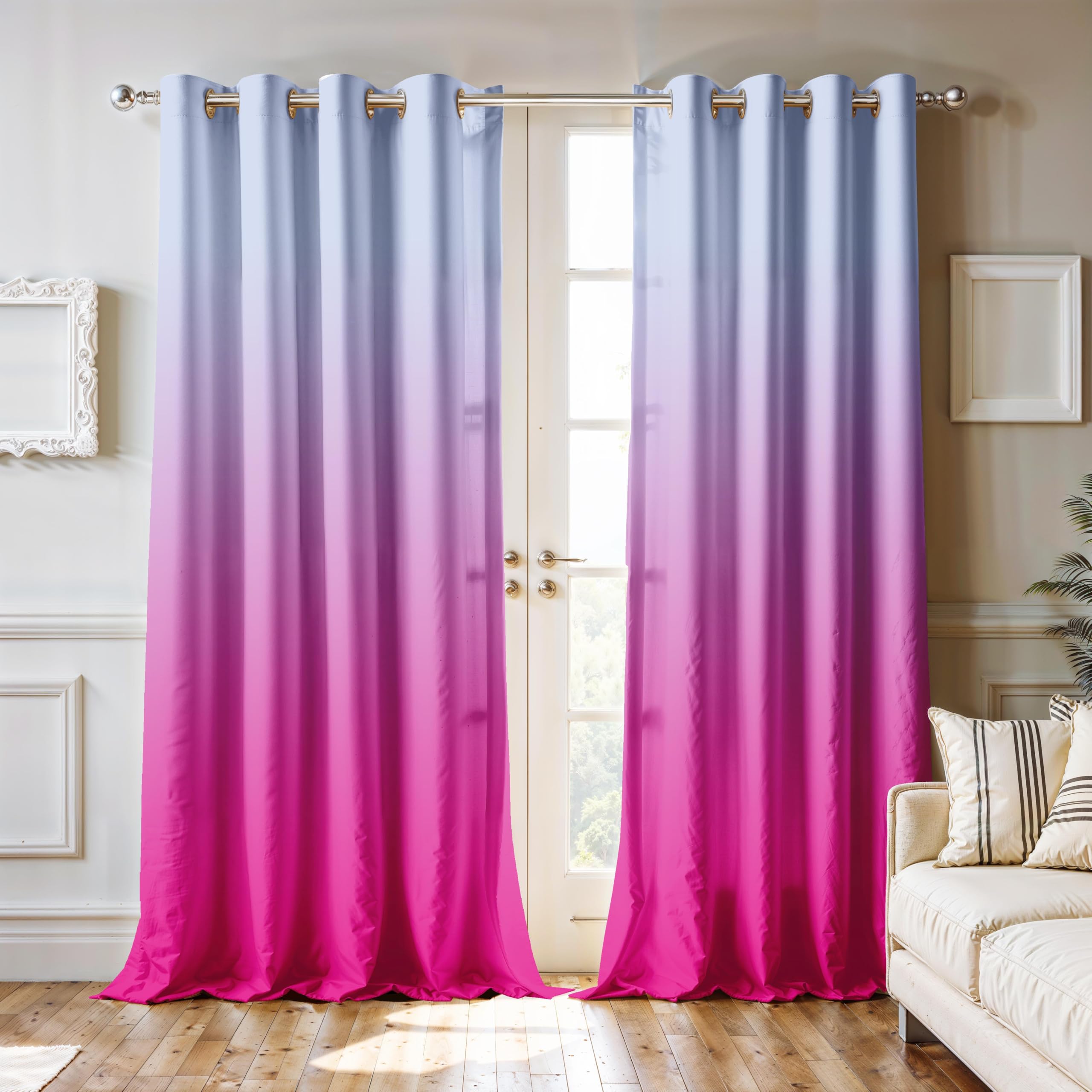 Ultimate Trends Room Darkening Ombre Curtain | Polyester Gradient | Room Doors and Window| 5 FEET Pack Of 2 ,Misty Fuchsia