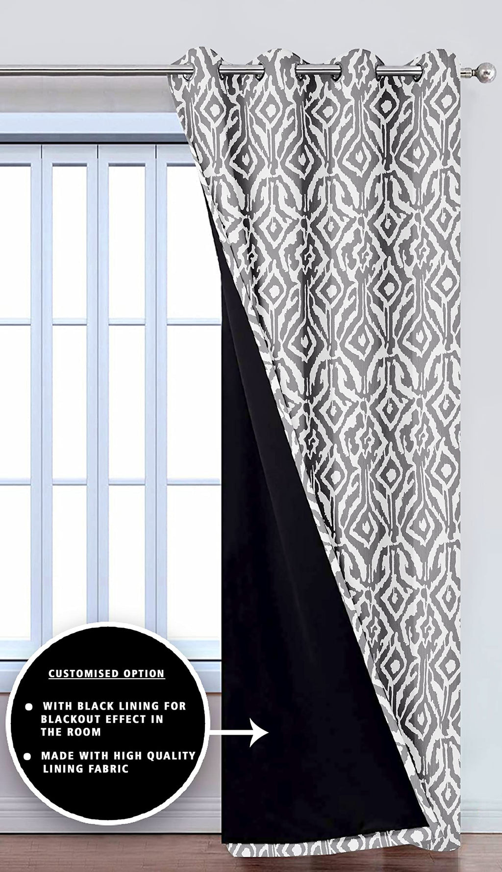 Digital Printed Blackout Curtains ,Diamonds Eyelets Tie Back For Window Room Doors , Heavy Quality Fabric Set Of 2