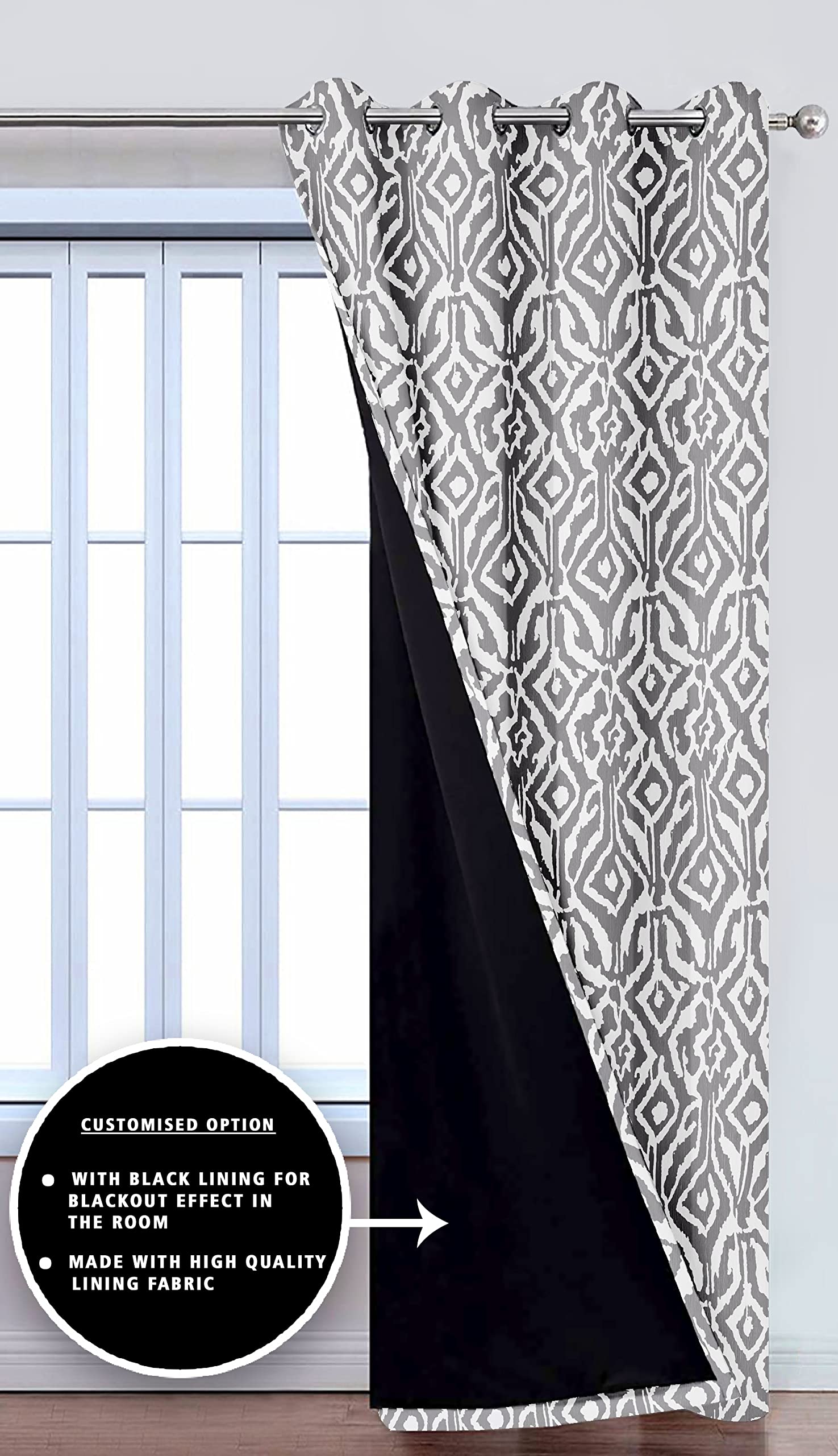 Digital Printed Blackout Curtains ,Diamonds Eyelets Tie Back For Window Room Doors , Heavy Quality Fabric Set Of 2