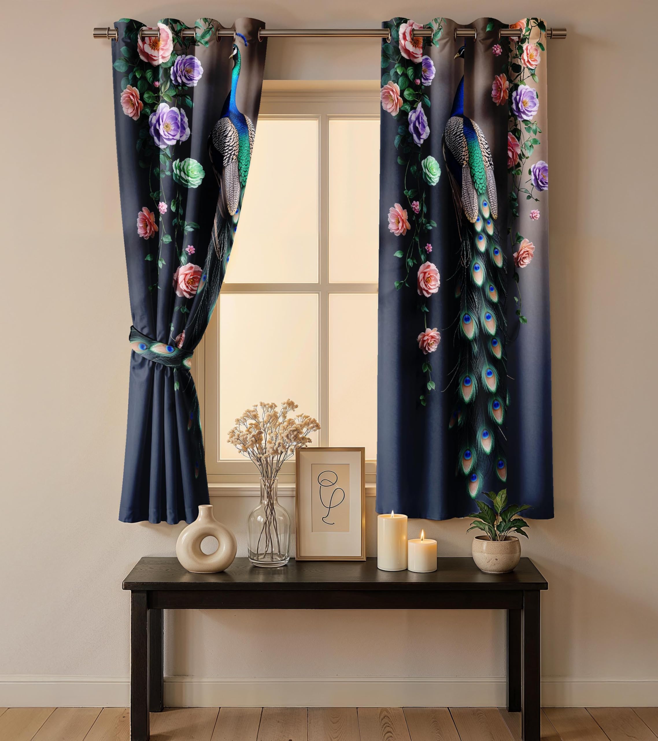Ultimate Trends Digital Printed |Peacock Prints| Light Filtering Curtains For Windows & Doors | Multiple Styles & Colors | Set Of 2