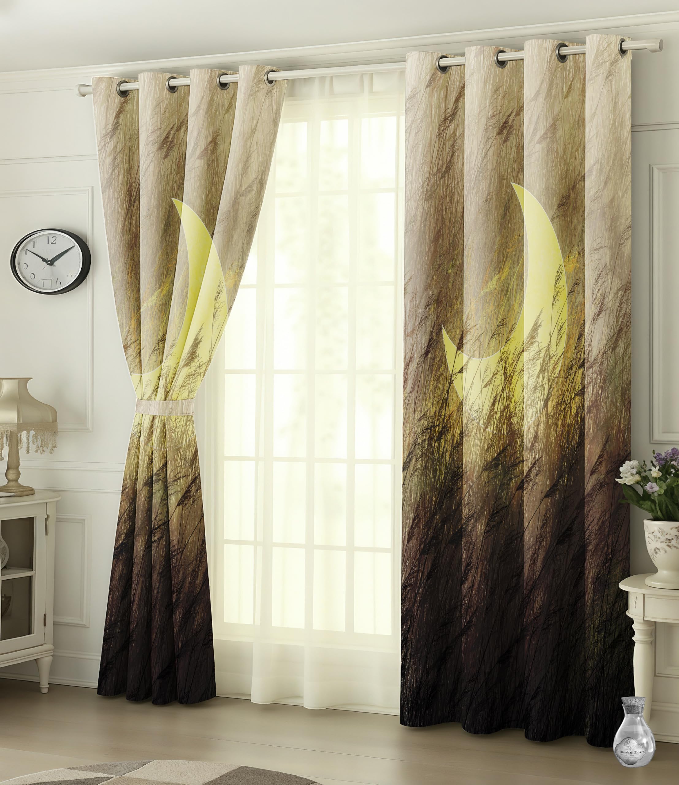 Digital Printed Blackout Curtains ,Diamonds Eyelets Tie Back For Window Room Doors , Heavy Quality Fabric Set Of 2