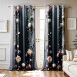 Ultimate Trends Room Darkening Digital Printed 3D Prints Curtain 65-70% Opacity ,Diamond Eyelets, Tie Back, Floral Decorated , Pack Of 2