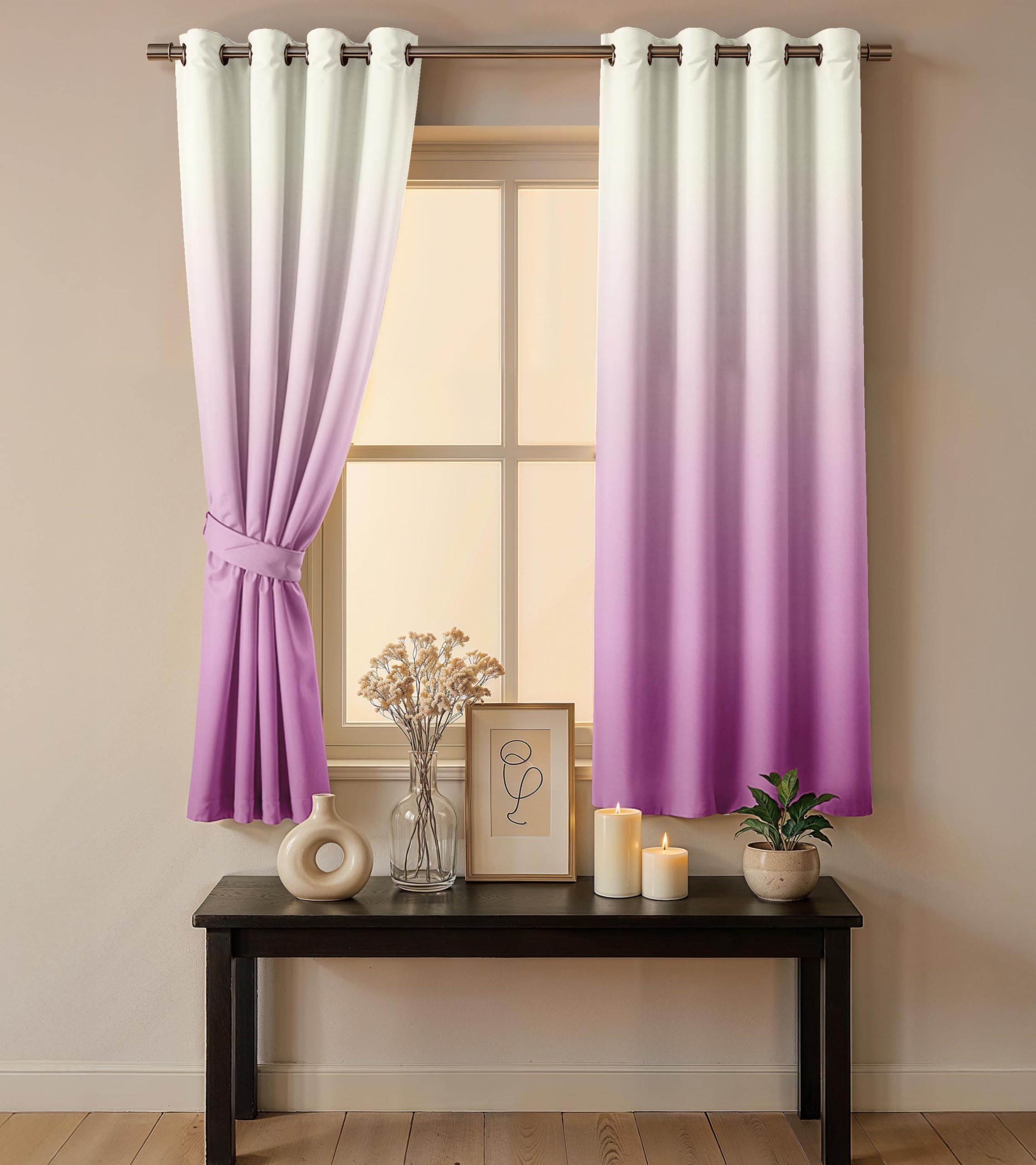 Ultimate Trends Room Darkening Ombre Curtain | Polyester Gradient | Room Doors and Window| 5 FEET Pack Of 2 , Ivory Orchid