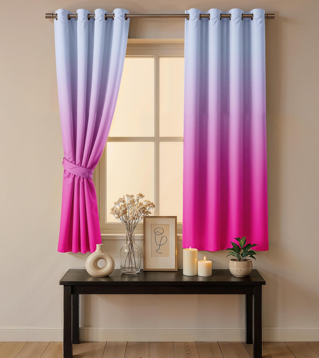 Ultimate Trends Room Darkening Ombre Curtain | Polyester Gradient | Room Doors and Window| 5 FEET Pack Of 2 ,Misty Fuchsia