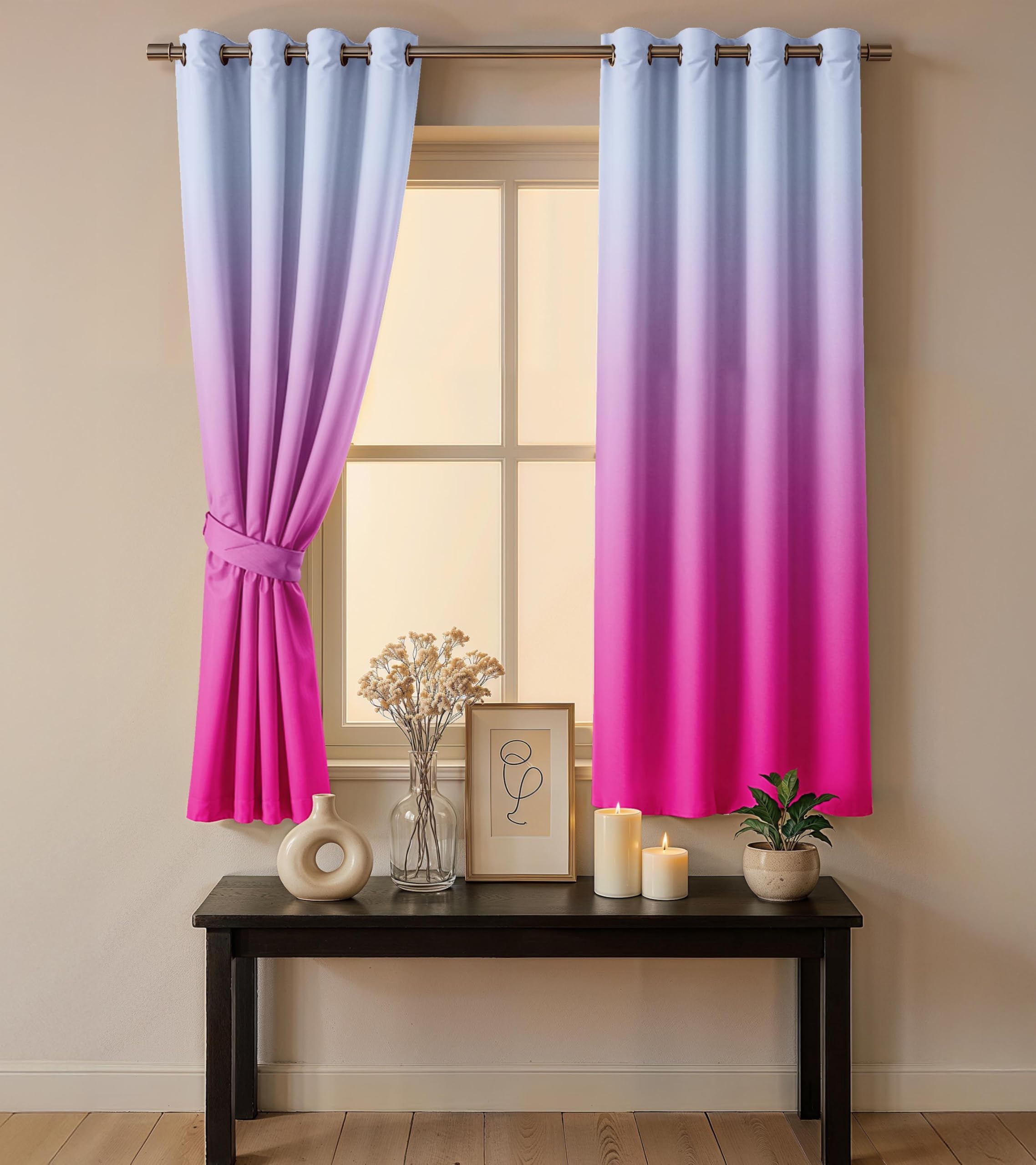 Ultimate Trends Room Darkening Ombre Curtain | Polyester Gradient | Room Doors and Window| 5 FEET Pack Of 2 ,Misty Fuchsia