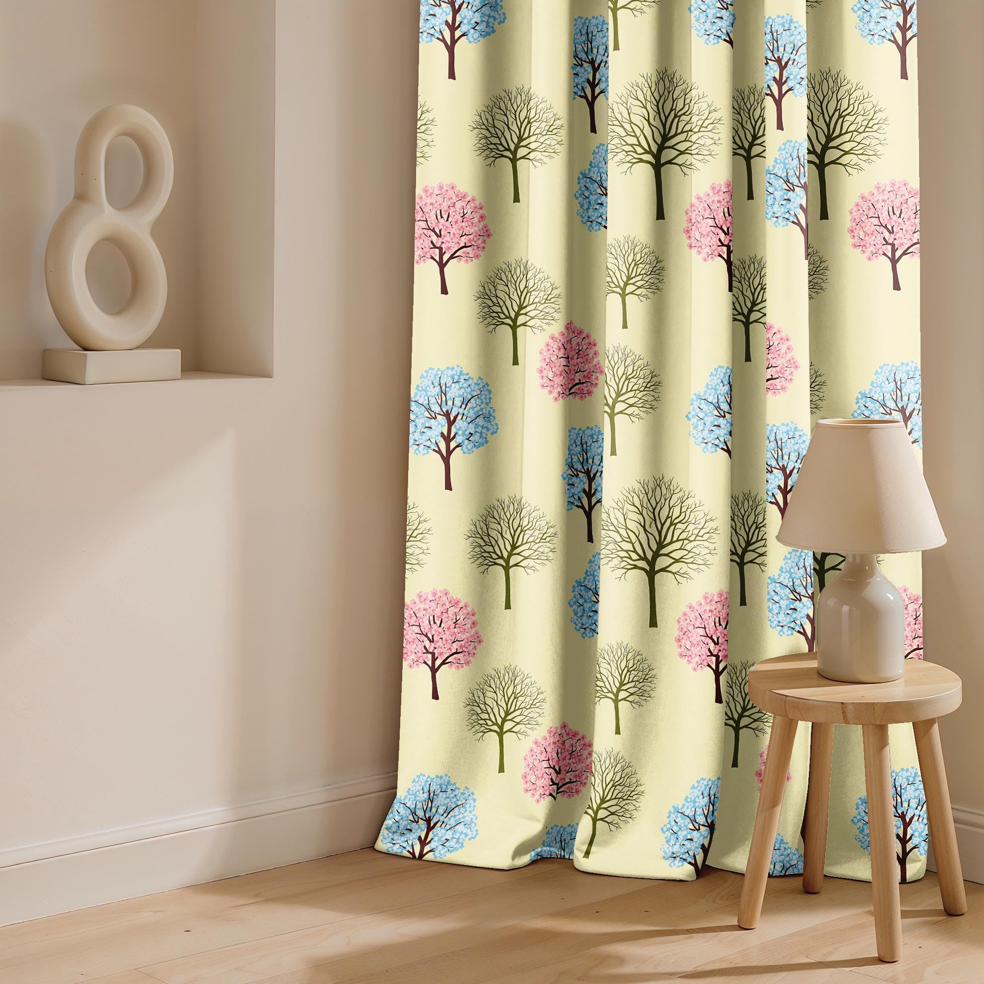 Ultimate Trends Room Darkening Digital Printed Floral Geomatrical Prints Curtain ,Diamond Eyelets, Tie Back, Floral Geomatrical,Pack Of 2