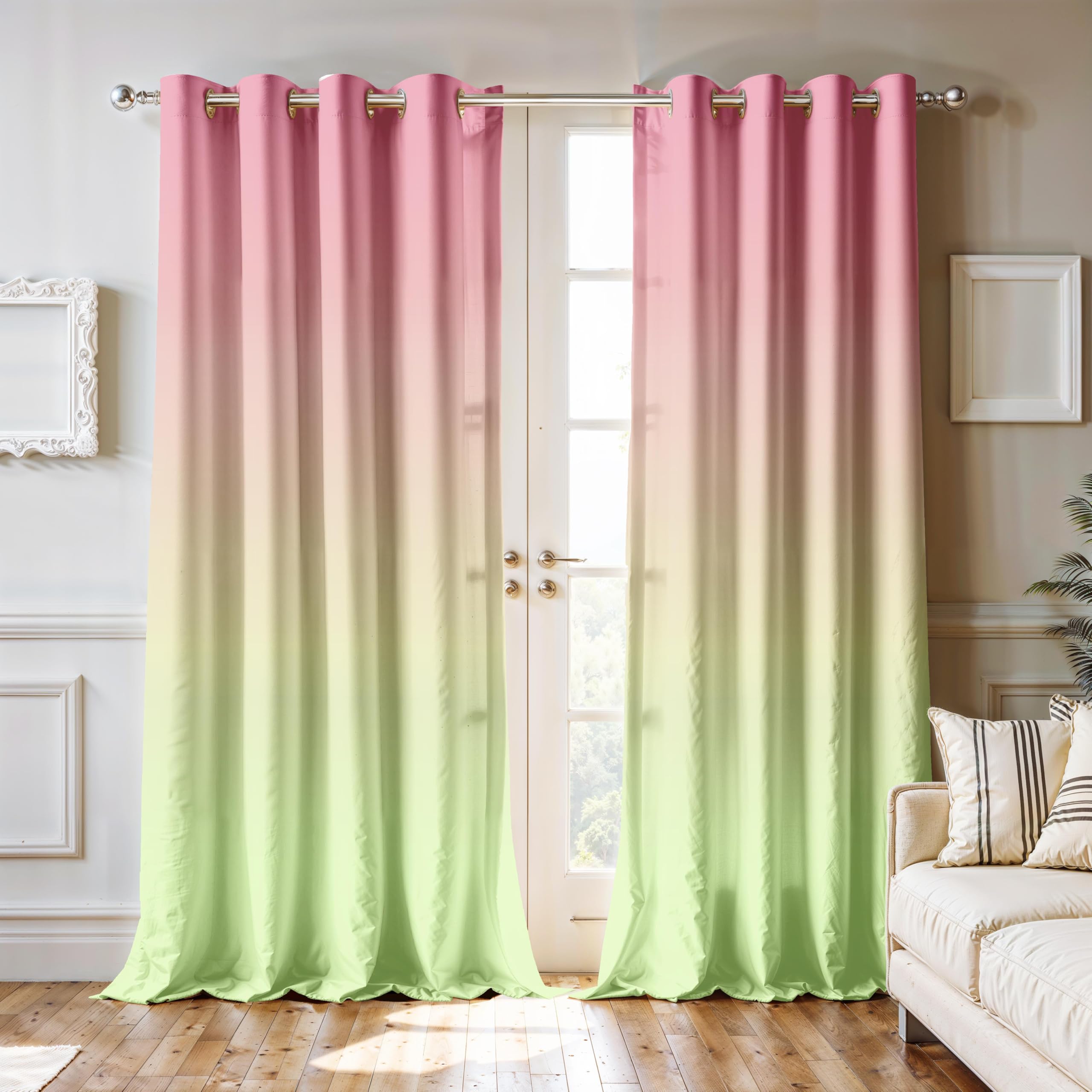Ultimate Trends Room Darkening Ombre Curtain | Polyester Gradient | Room Doors and Window| 5 FEET Pack Of 2 , Rose Spring