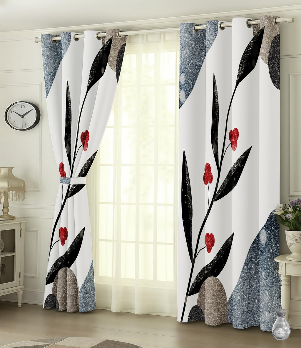 Digital Printed Blackout Curtains ,Diamonds Eyelets Tie Back For Window Room Doors , Heavy Quality Fabric Set Of 2