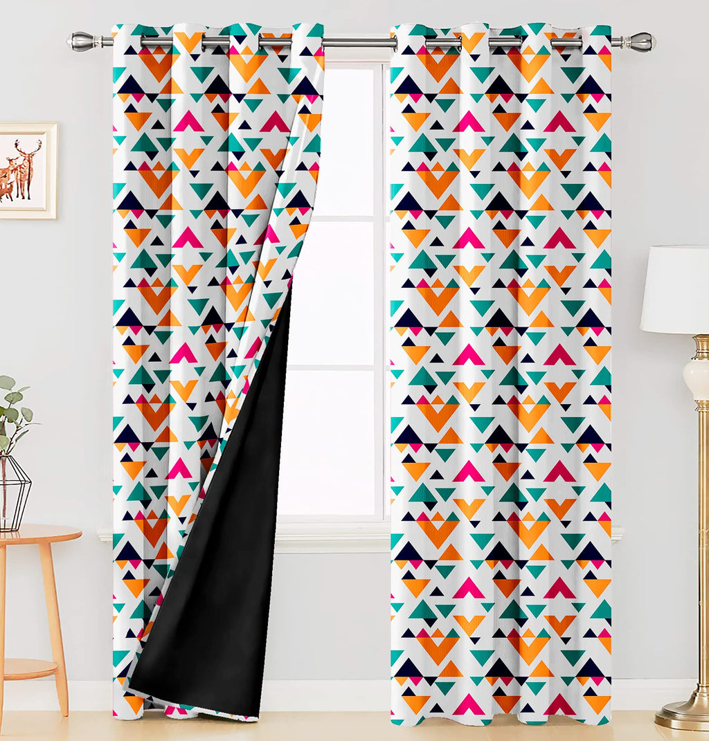 Digital Printed Blackout Curtains ,Diamonds Eyelets Tie Back For Window Room Doors , Heavy Quality Fabric Set Of 2