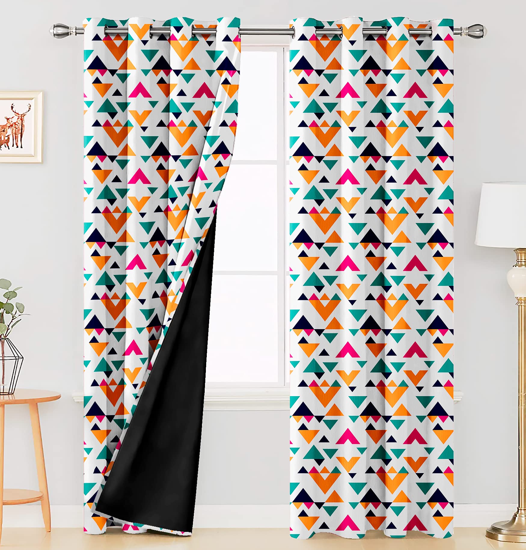Digital Printed Blackout Curtains ,Diamonds Eyelets Tie Back For Window Room Doors , Heavy Quality Fabric Set Of 2