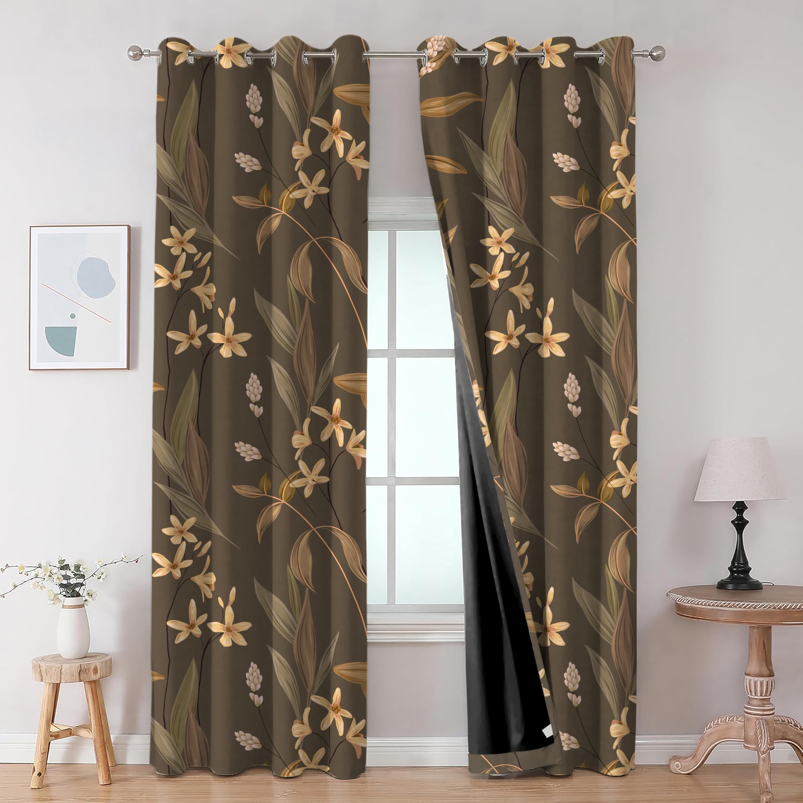 Digital Printed Blackout Curtains ,Diamonds Eyelets Tie Back For Window Room Doors , Heavy Quality Fabric Set Of 2