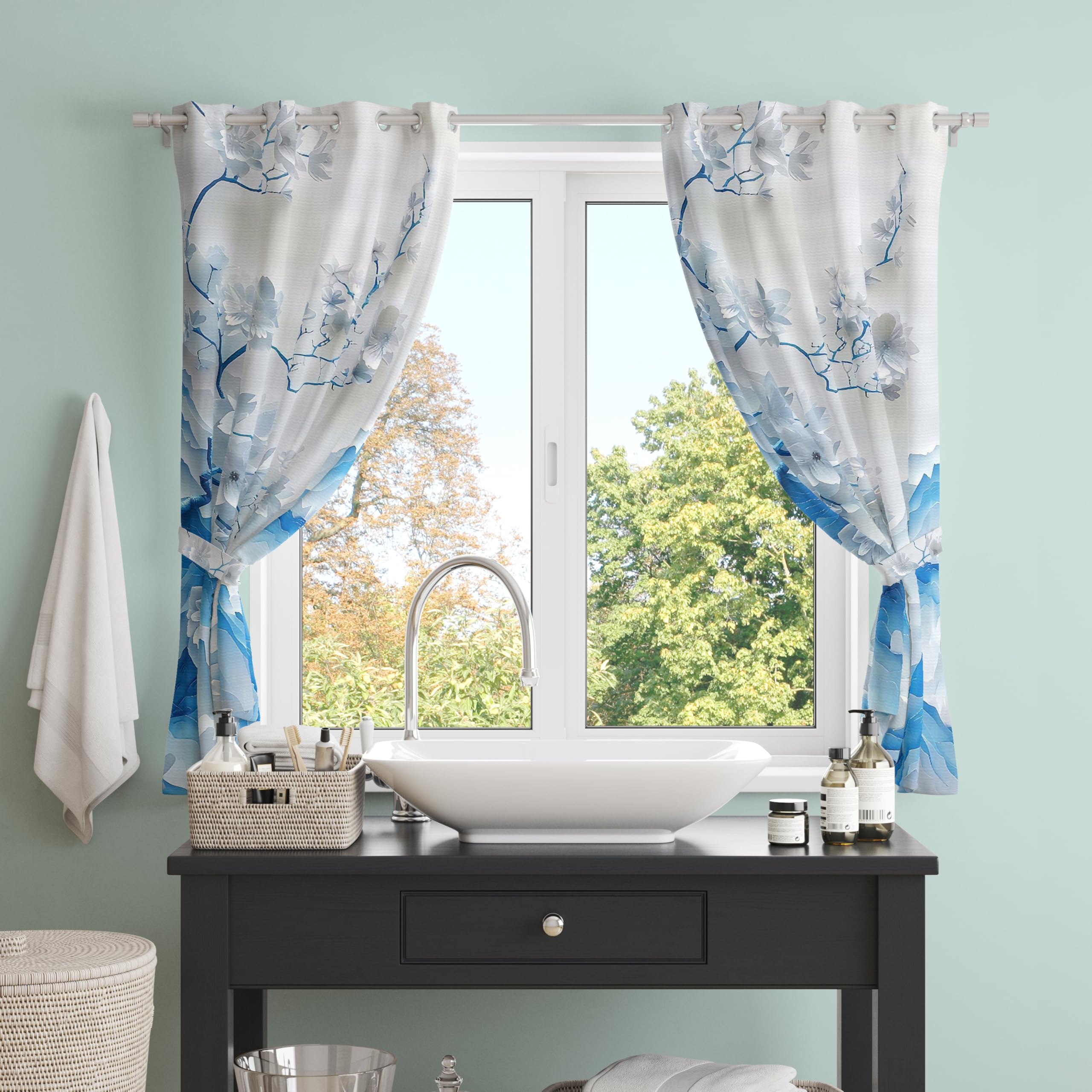 Digital Printed Blackout Curtains ,Diamonds Eyelets Tie Back For Window Room Doors , Heavy Quality Fabric Set Of 2