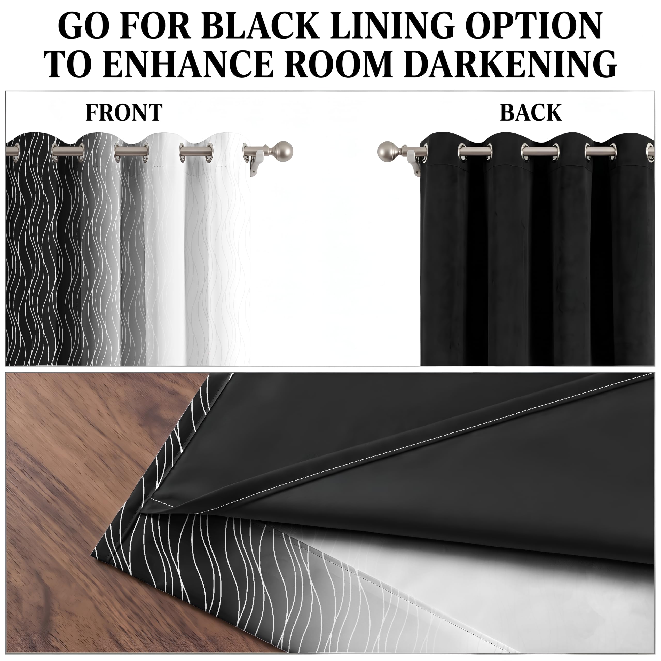 Ultimate Trends Ombre Blackout Curtains for Bedroom Room Darkening Curtains for Living Room,Energy Saving,Thermal Insulated Grommet Window Drapes, Black And Greyish White , 5 FEET ,2 Panels