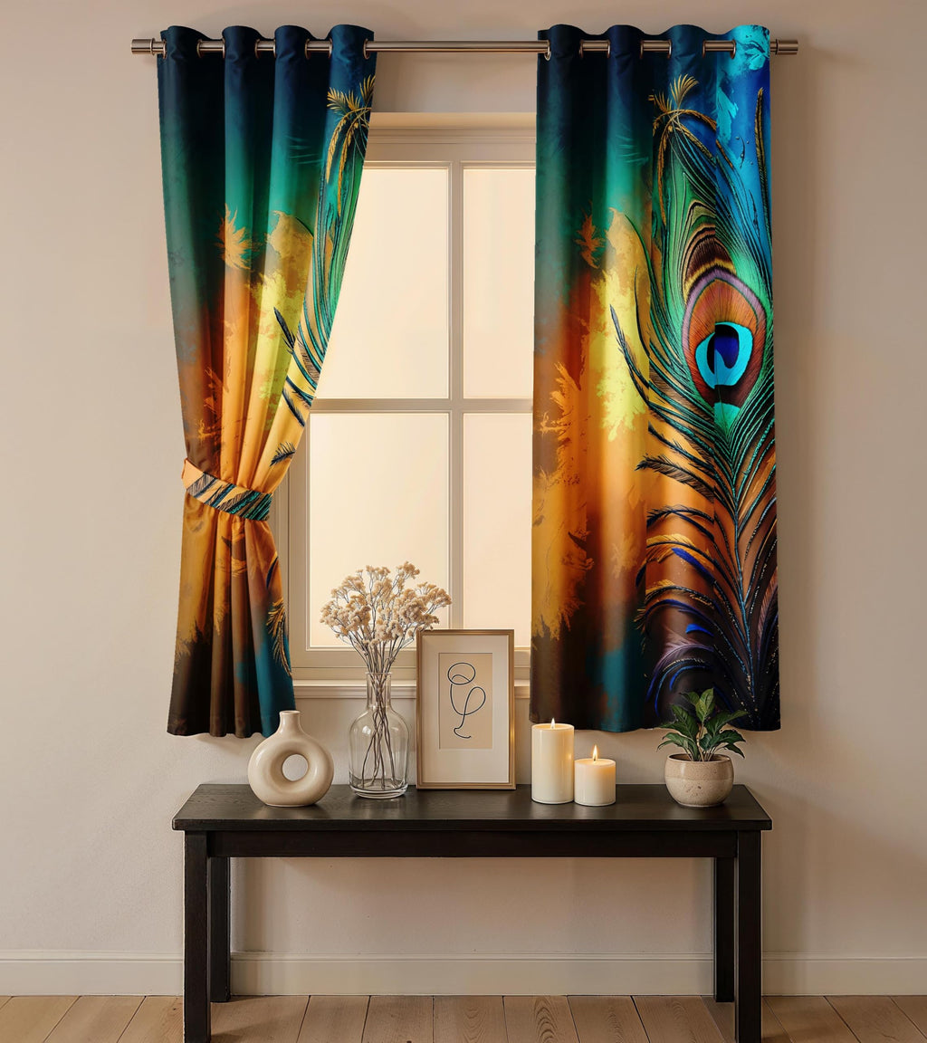 Ultimate Trends Digital Printed |Peacock Prints| Light Filtering Curtains For Windows & Doors | Multiple Styles & Colors | Set Of 2