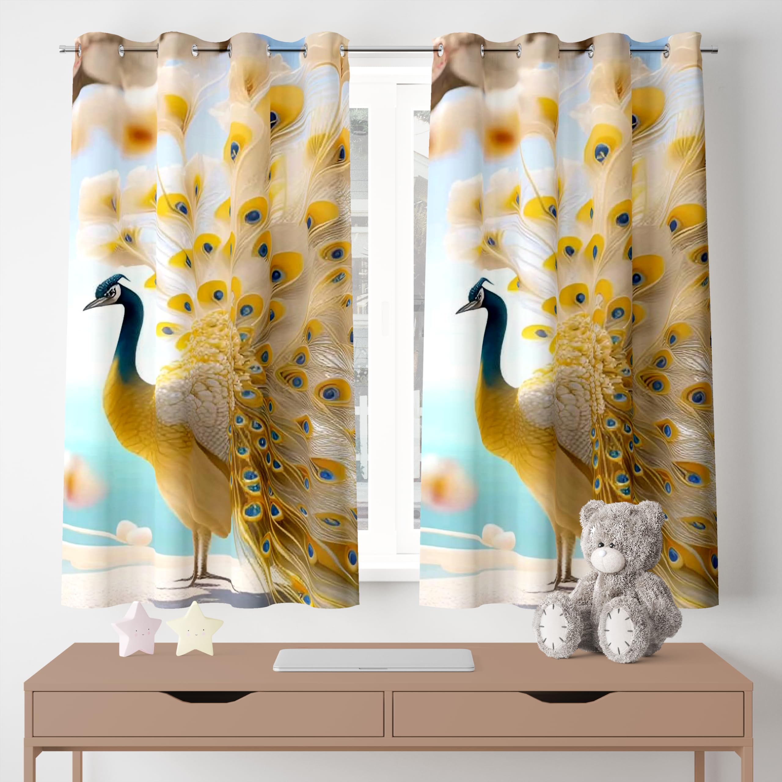 Ultimate Trends Digital Printed |Peacock Prints| Light Filtering Curtains For Windows & Doors | Multiple Styles & Colors | Set Of 2
