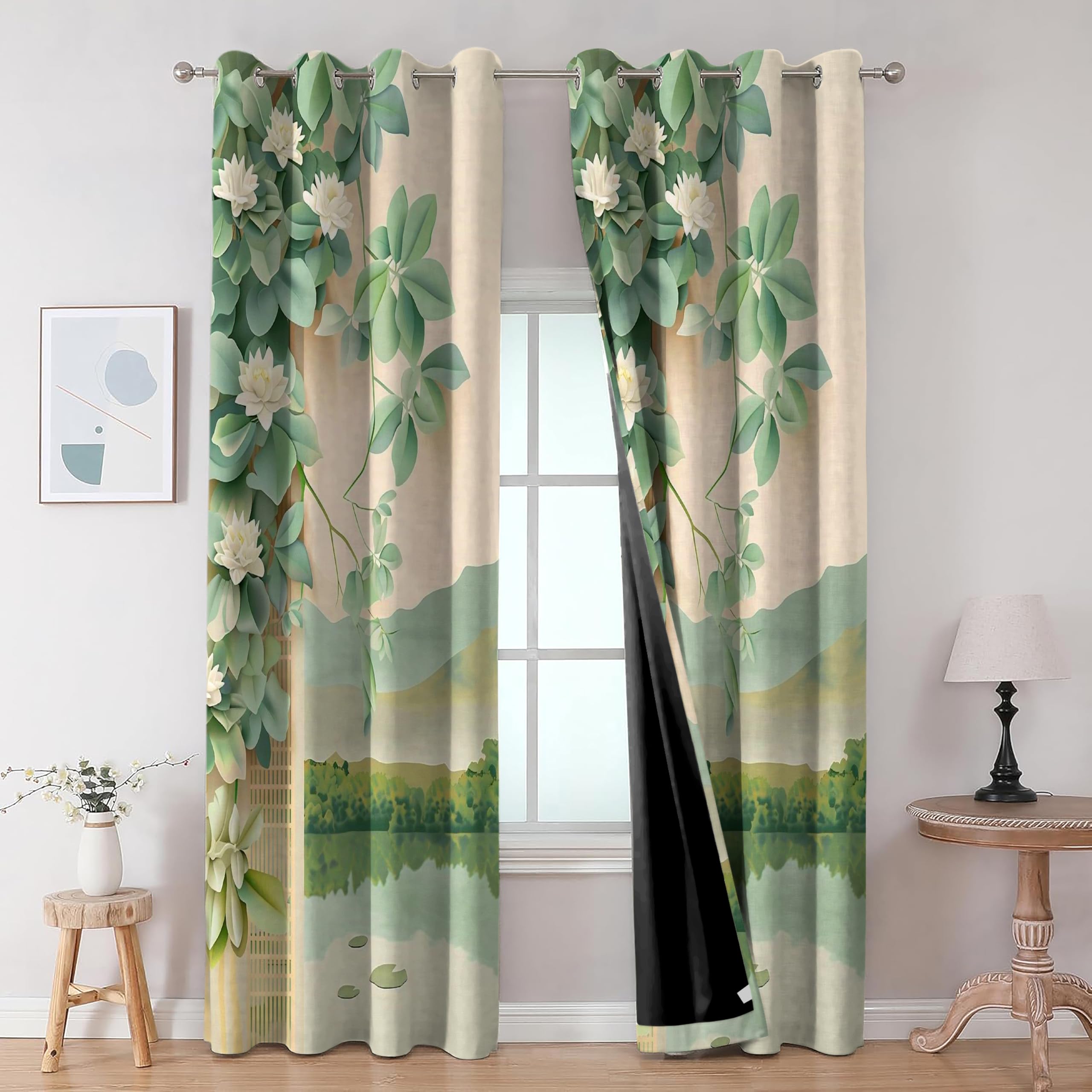 Digital Printed Blackout Curtains ,Diamonds Eyelets Tie Back For Window Room Doors , Heavy Quality Fabric Set Of 2
