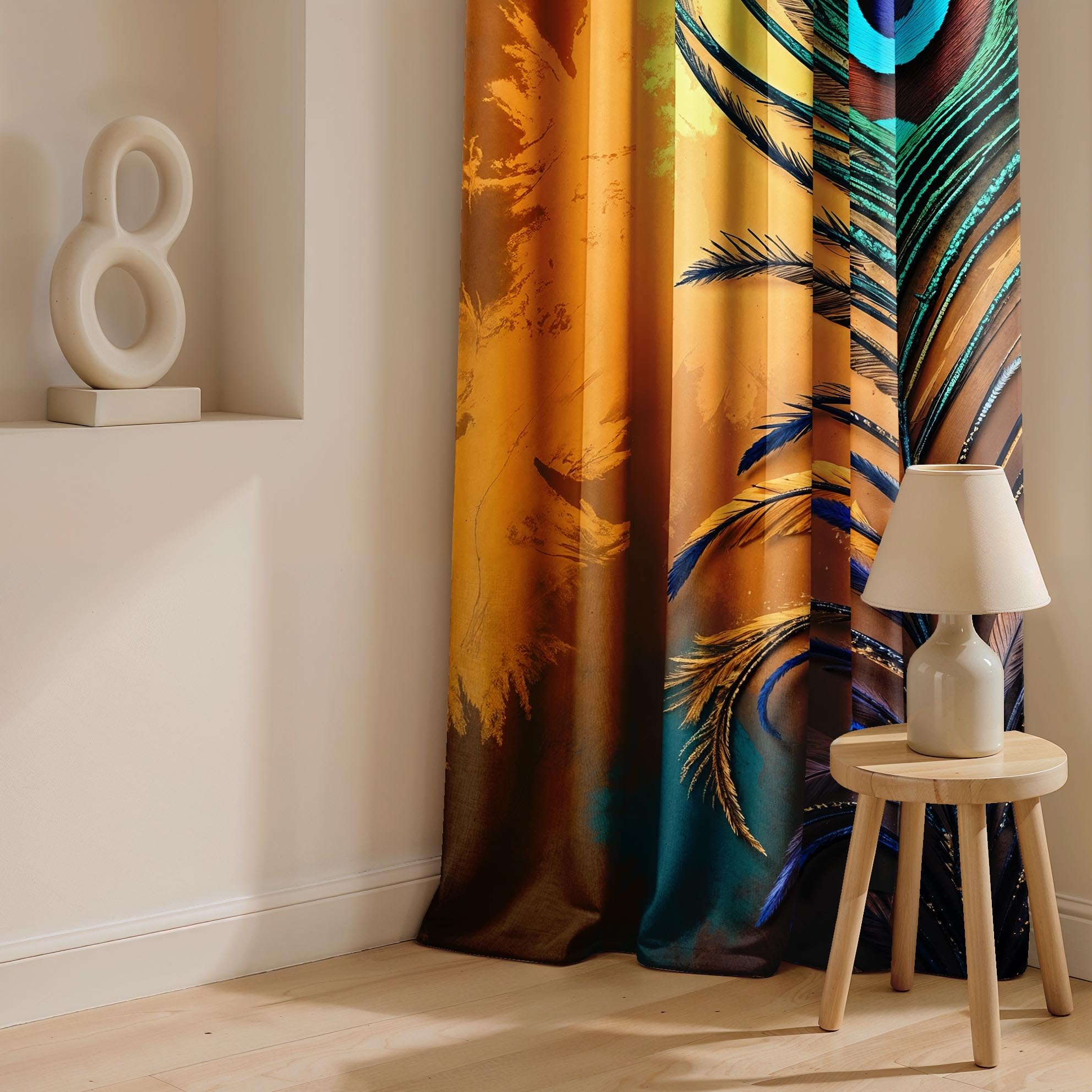 Ultimate Trends Digital Printed |Peacock Prints| Light Filtering Curtains For Windows & Doors | Multiple Styles & Colors | Set Of 2
