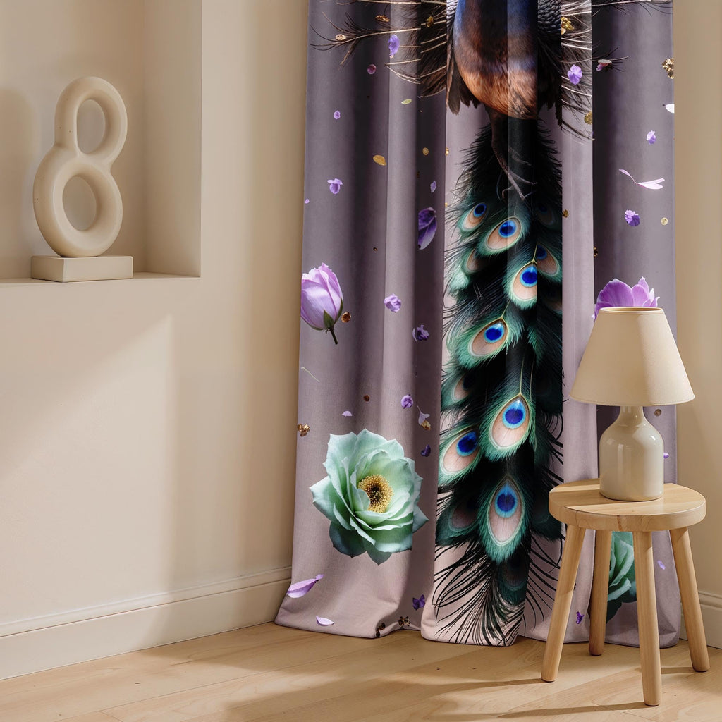 Ultimate Trends Digital Printed |Peacock Prints| Light Filtering Curtains For Windows & Doors | Multiple Styles & Colors | Set Of 2