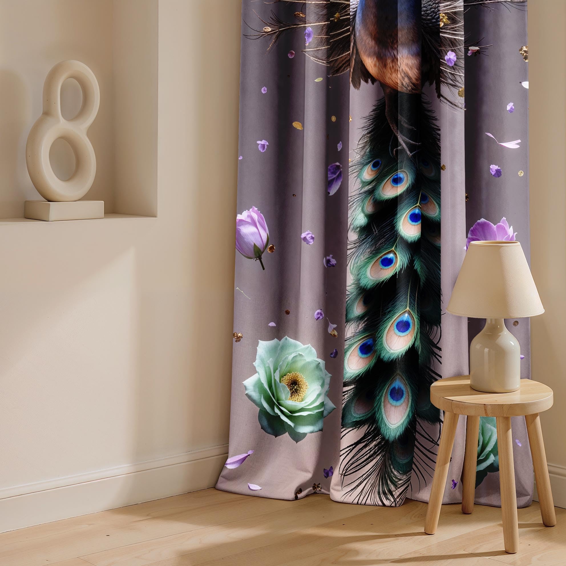 Ultimate Trends Digital Printed |Peacock Prints| Light Filtering Curtains For Windows & Doors | Multiple Styles & Colors | Set Of 2