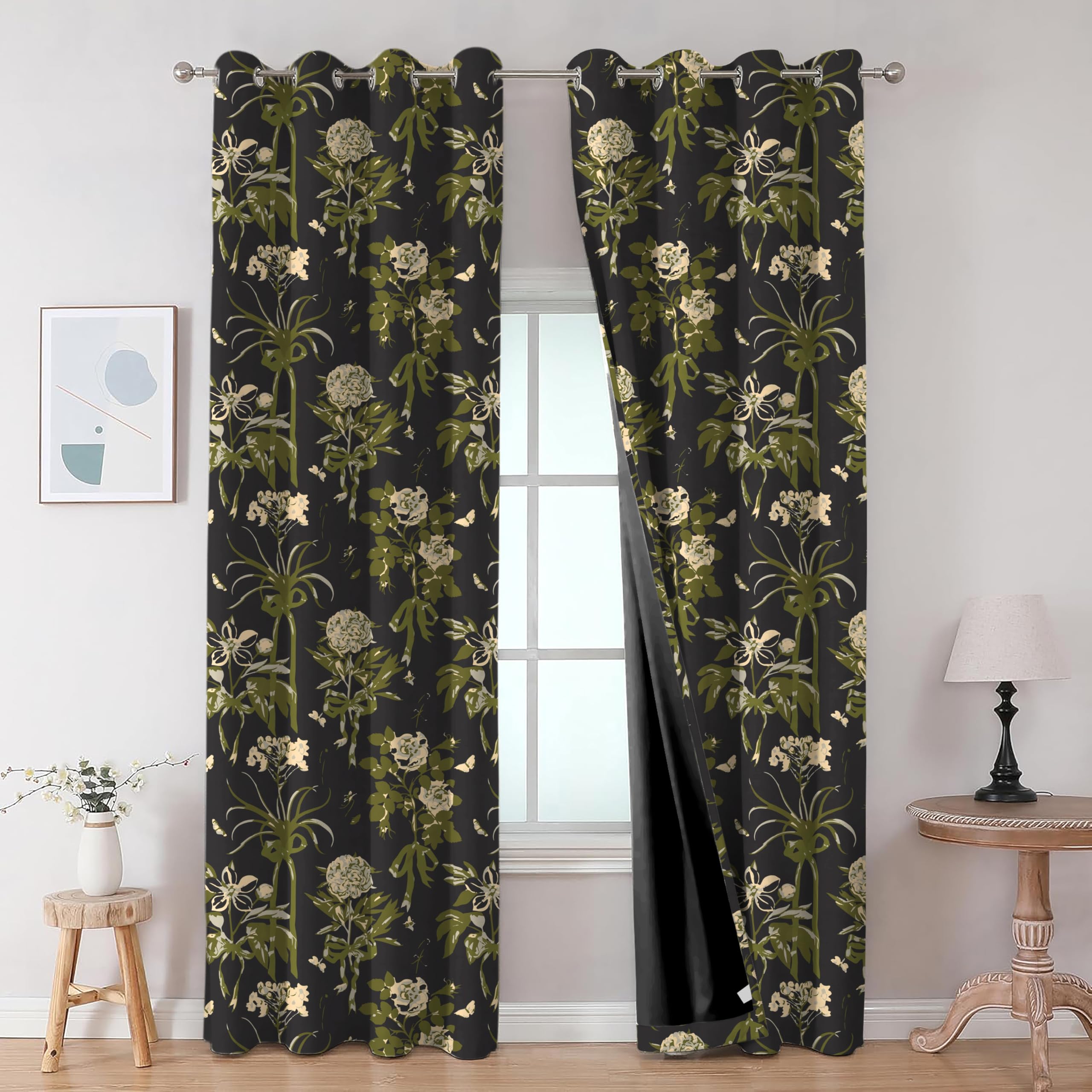 Digital Printed Blackout Curtains ,Diamonds Eyelets Tie Back For Window Room Doors , Heavy Quality Fabric Set Of 2