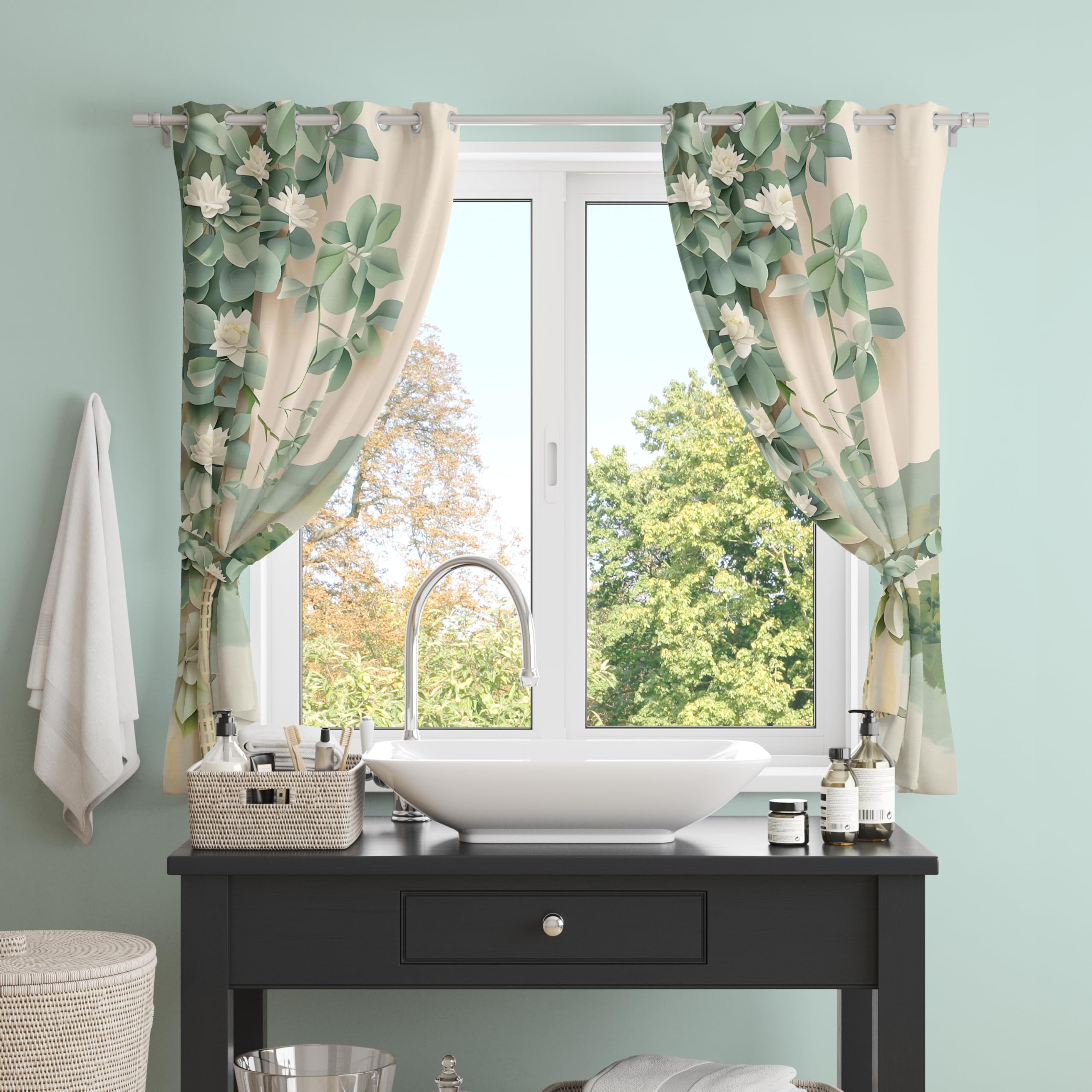 Digital Printed Blackout Curtains ,Diamonds Eyelets Tie Back For Window Room Doors , Heavy Quality Fabric Set Of 2