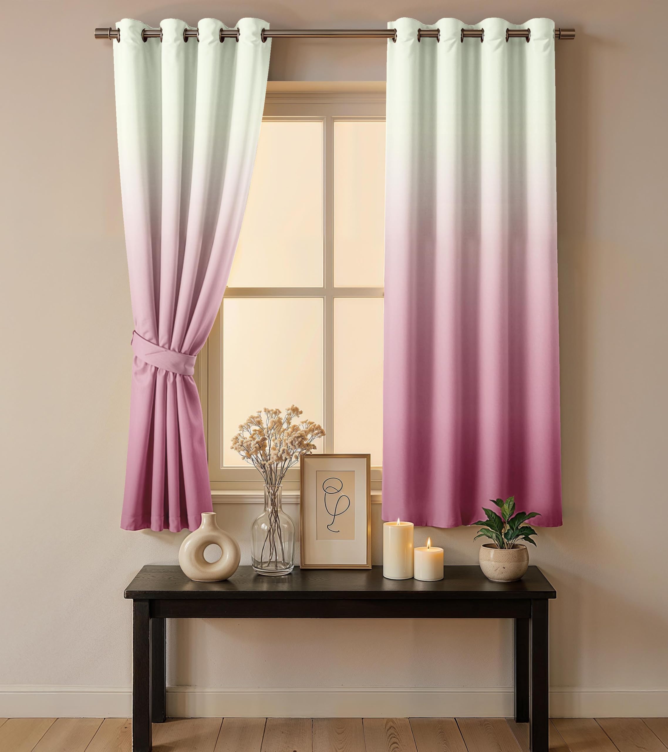 Ultimate Trends Room Darkening Ombre Curtain | Polyester Gradient | Room Doors and Window| 5 FEET Pack Of 2 ,Dusty Rose Mist