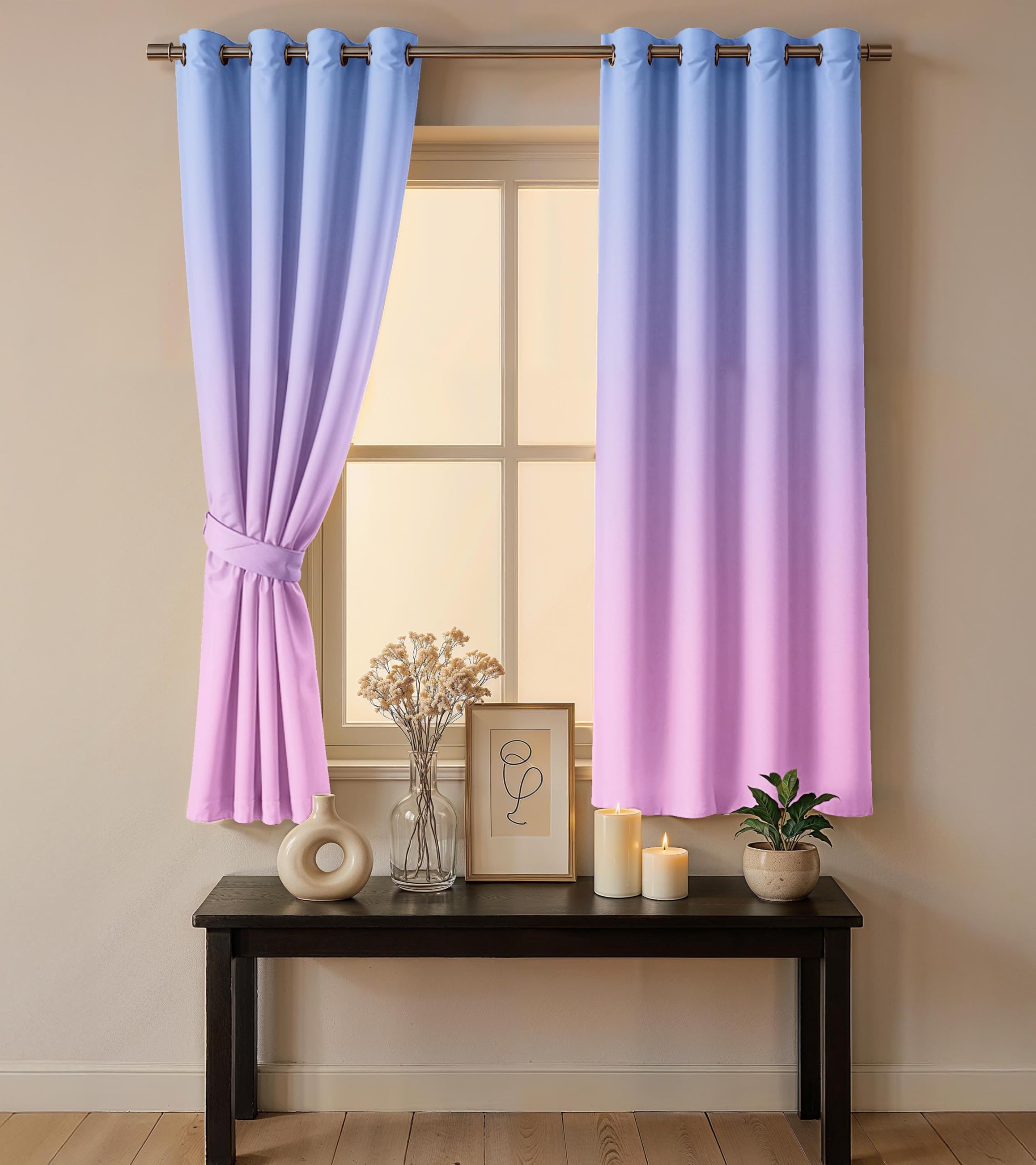 Ultimate Trends Room Darkening Ombre Curtain | Polyester Gradient | Room Doors and Window| 5 FEET Pack Of 2 ,Periwinkle Blush