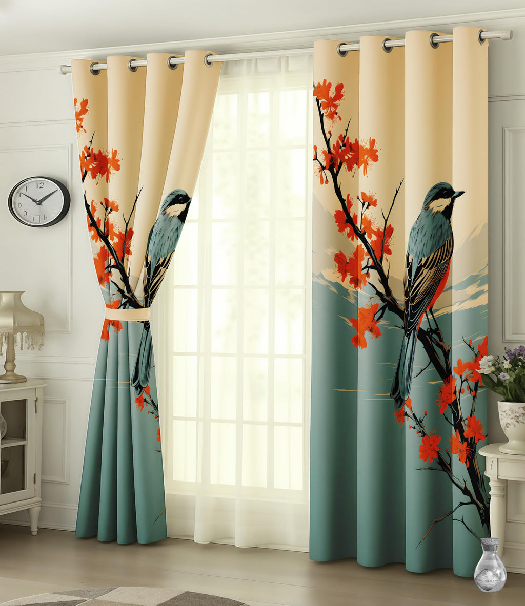 Digital Printed Blackout Curtains ,Diamonds Eyelets Tie Back For Window Room Doors , Heavy Quality Fabric Set Of 2