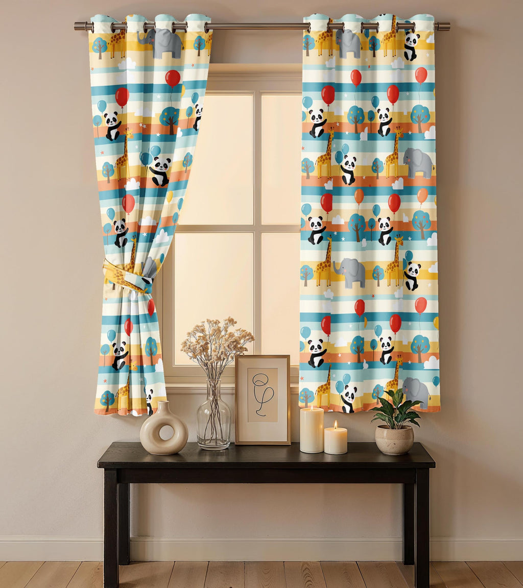 Ultimate Trends Light Filtering Kids Curtain | Fairy, Dragon Castle, Safari & Jungle Animal Prints | For kids Room Doors and Window | Pack Of 2