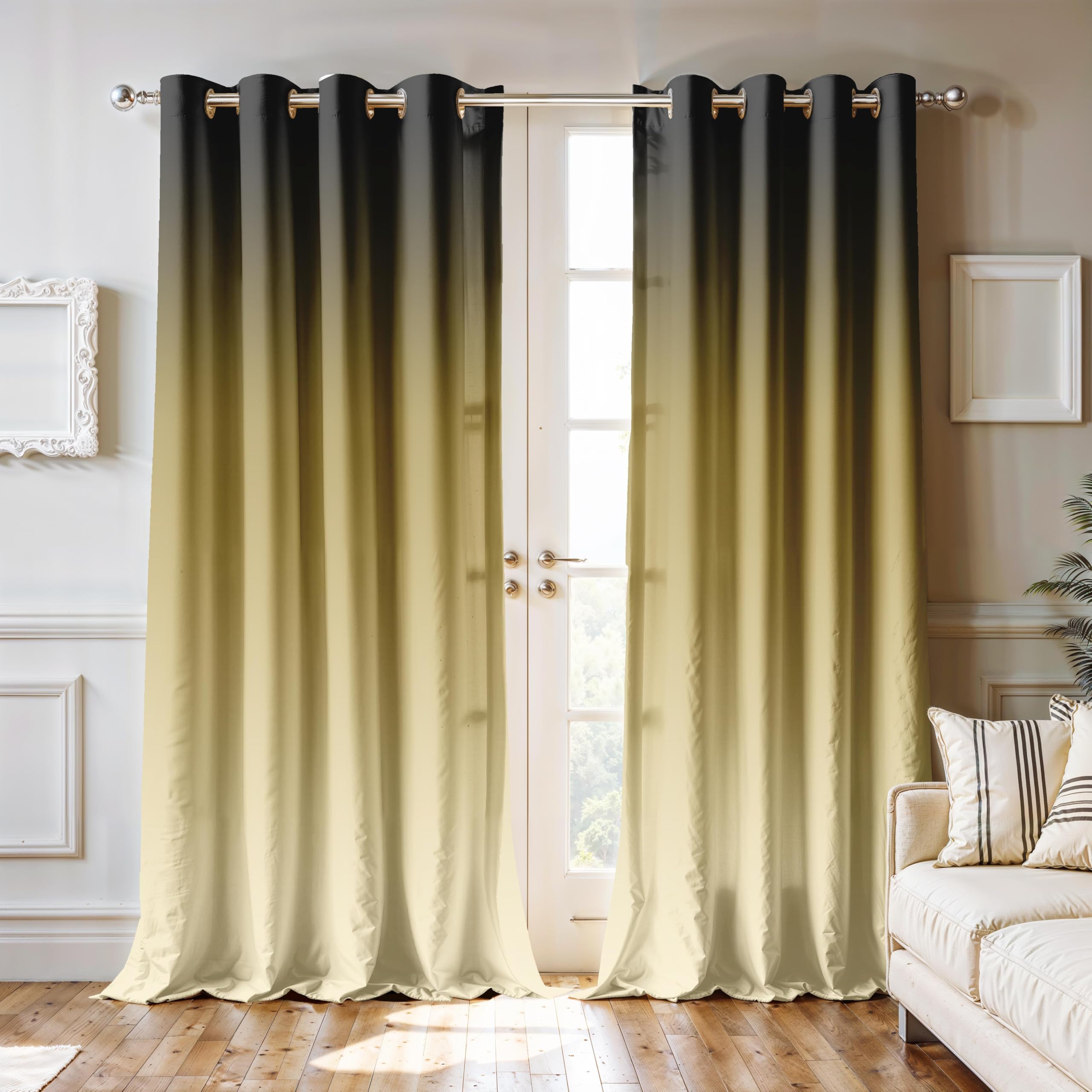 Ultimate Trends Room Darkening Ombre Curtain | Polyester Gradient | Room Doors and Window| 5 FEET Pack Of 2 ,Charcoal Sand
