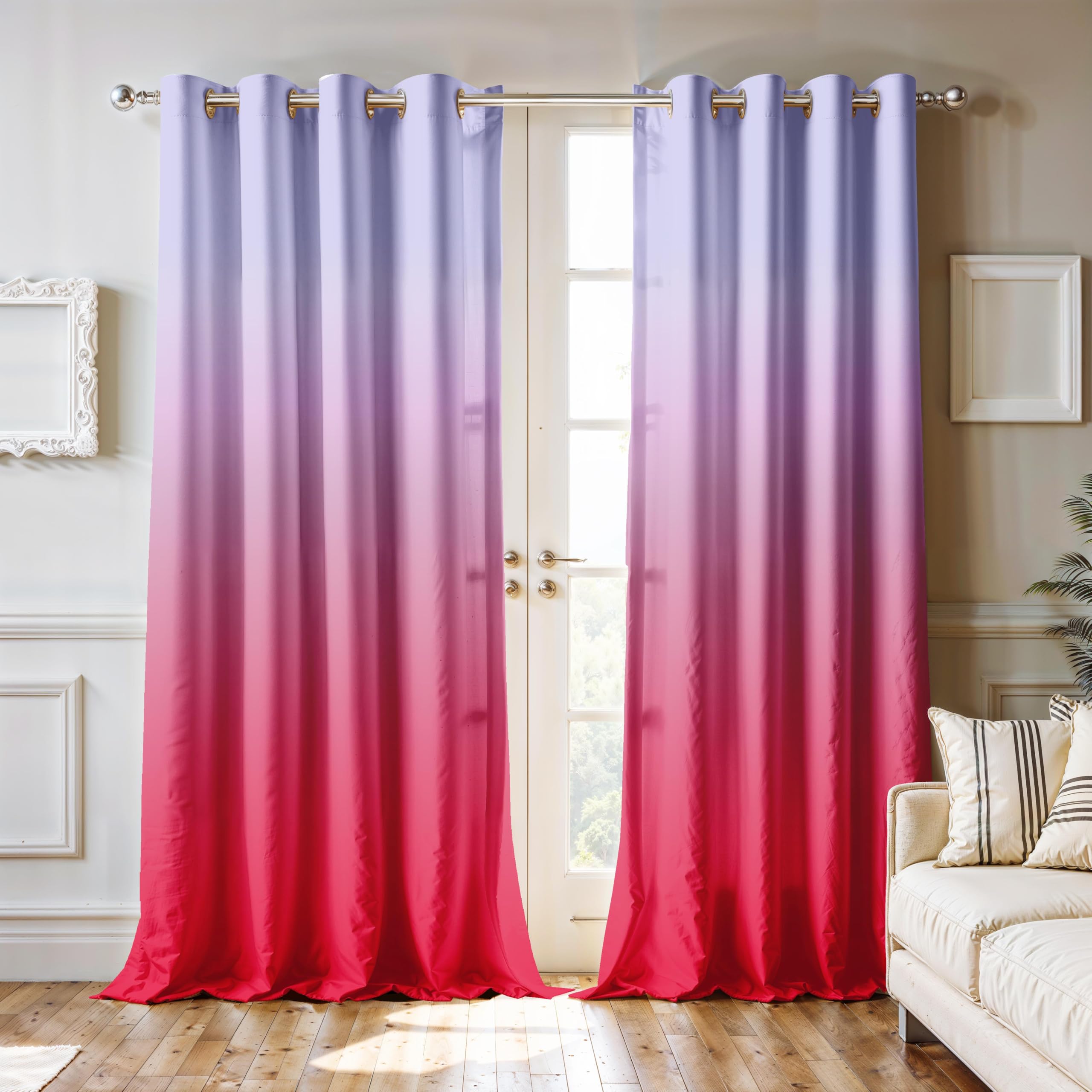 Ultimate Trends Room Darkening Ombre Curtain | Polyester Gradient | Room Doors and Window| 5 FEET Pack Of 2 ,Orchid Rose