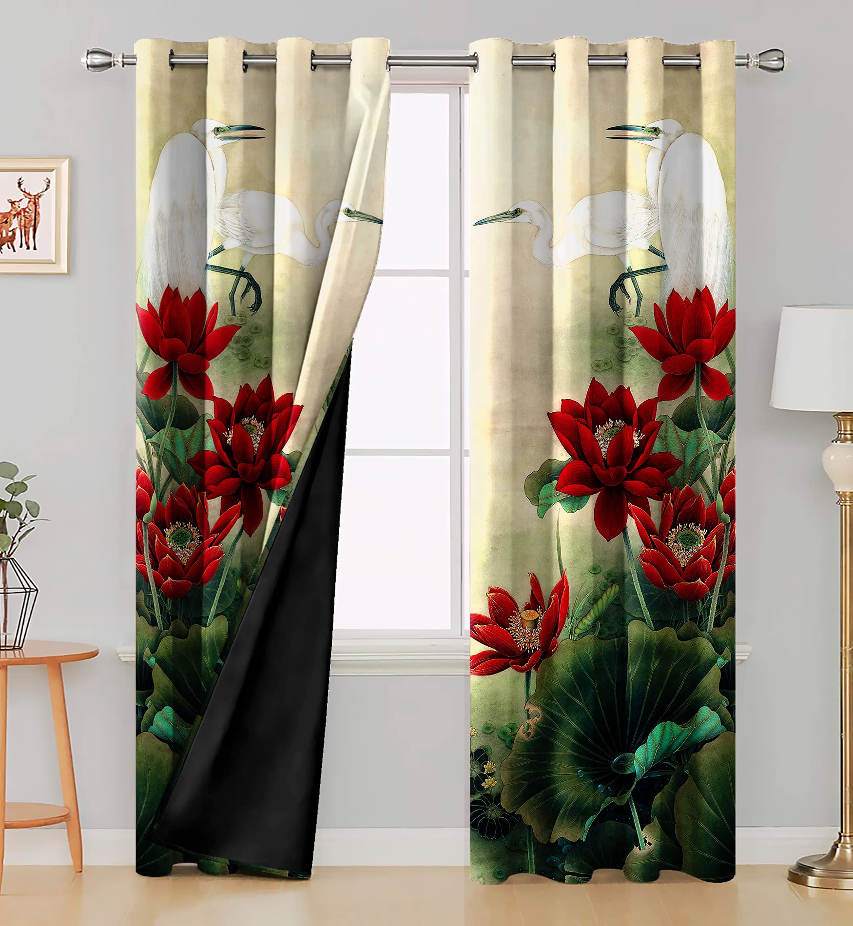 Digital Printed Blackout Curtains ,Diamonds Eyelets Tie Back For Window Room Doors , Heavy Quality Fabric Set Of 2