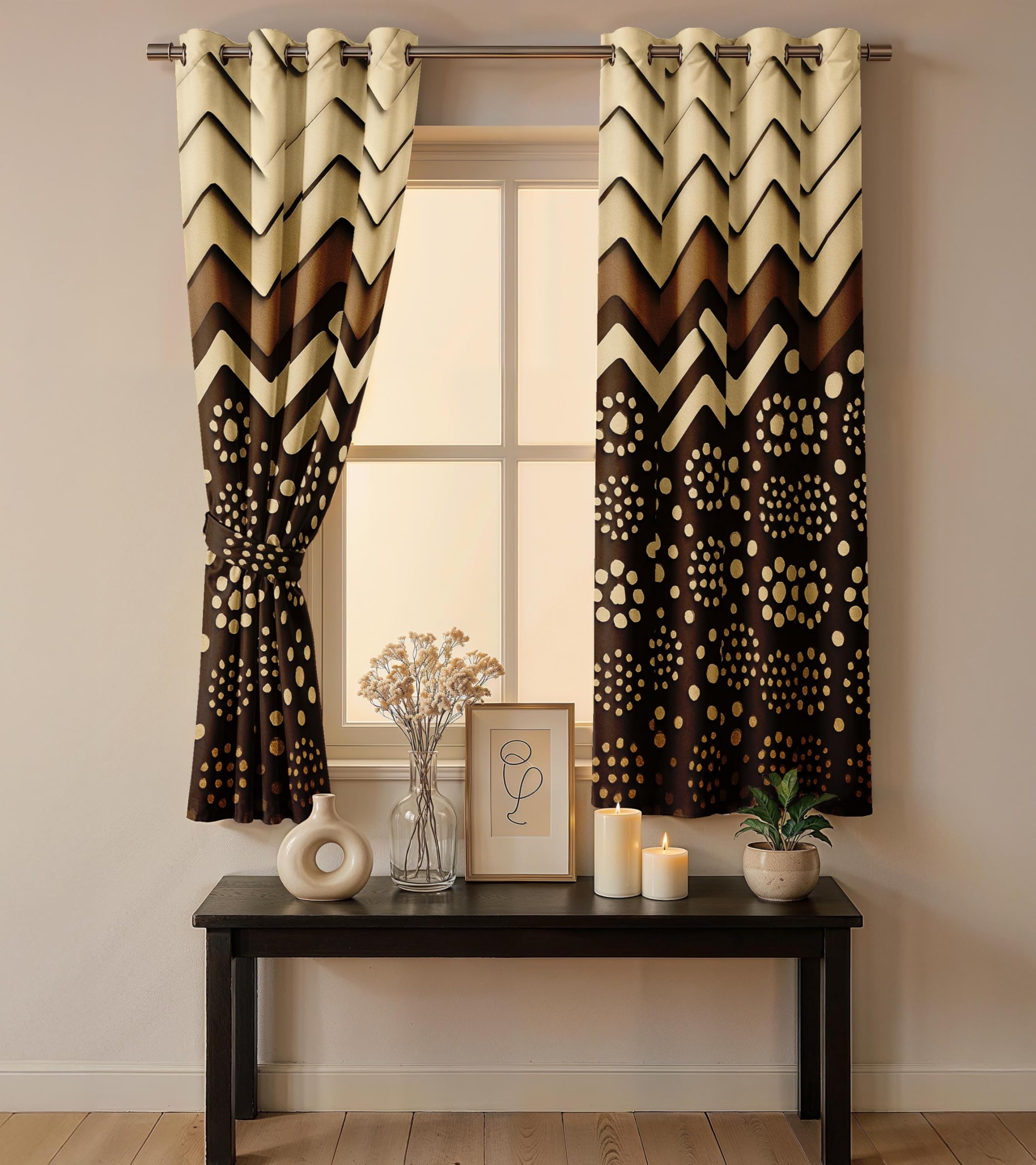 Ultimate Trends Room Darkening Digital Printed Modern ,Diamond Eyelets, Tie Back, Modern Prints, Pack Of 2