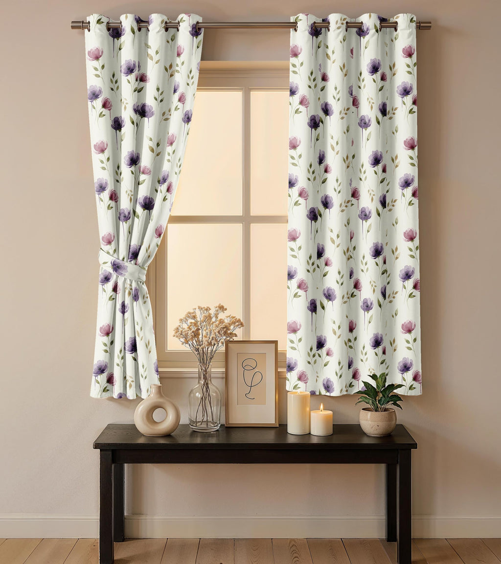 Ultimate Trends Room Darkening Digital Printed Floral Geomatrical Prints Curtain ,Diamond Eyelets, Tie Back, Floral Geomatrical,Pack Of 2